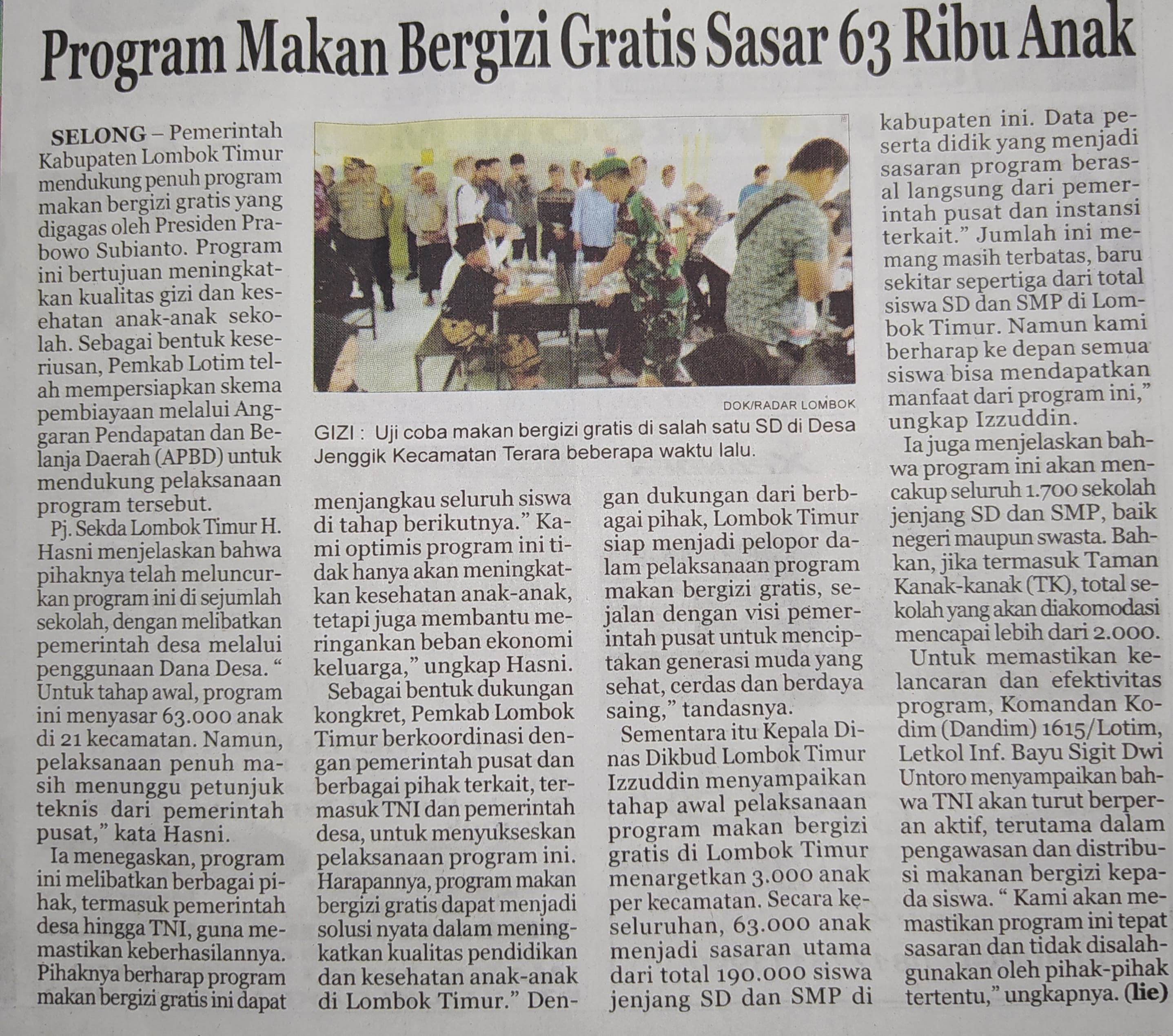 Program Makan Bergizi Gratis Sasar 63 Ribu Anak