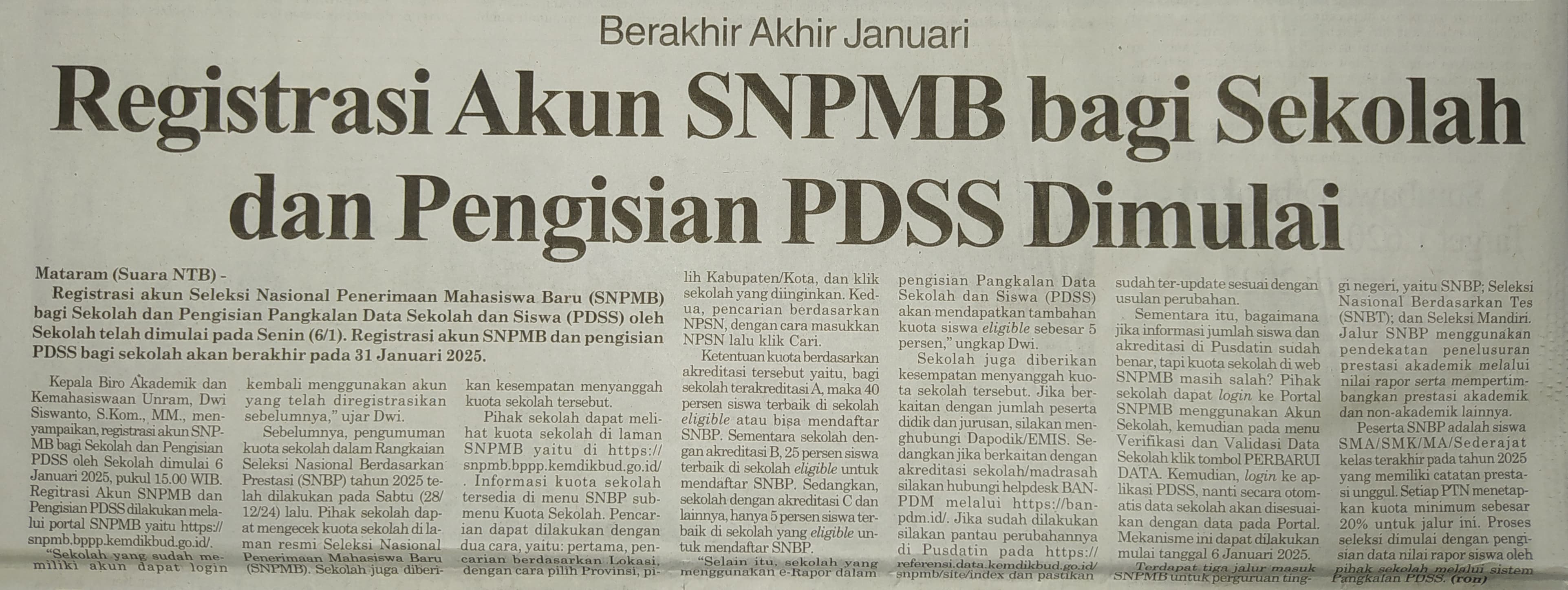 Berakhir Akhir Januari, Registrasi Akun SNPMB bagi Sekolah dan Pengisian PDSS Dimulai