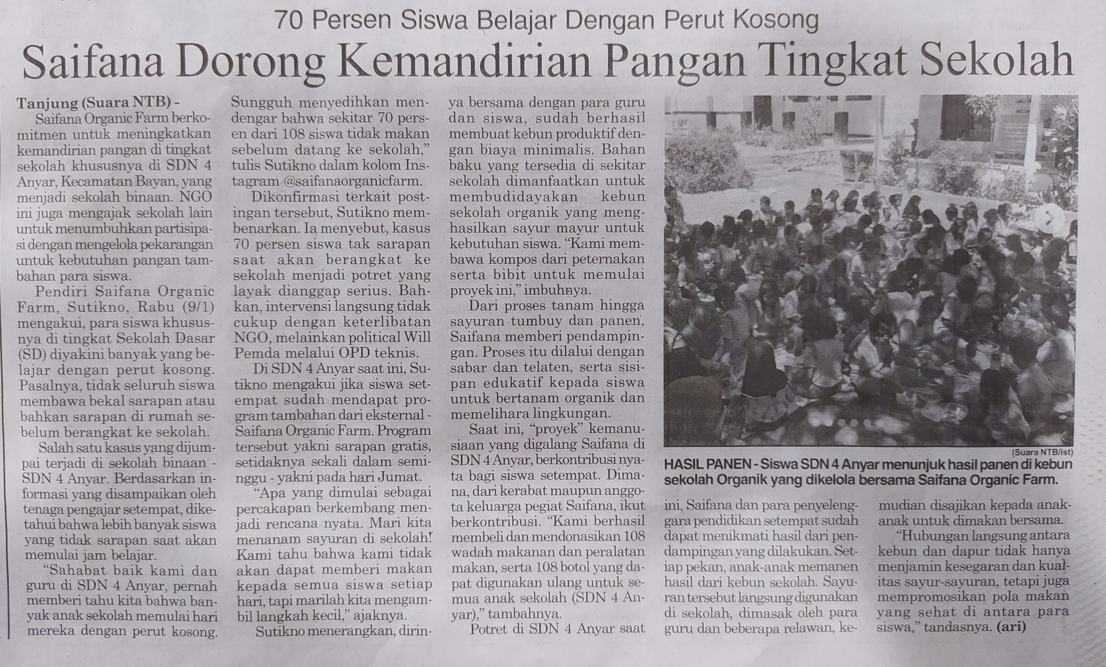 70% Siswa Belajar Dengan Perut Kosong, Saifana Dorong Kemandirian Pangan Tingkat Sekolah