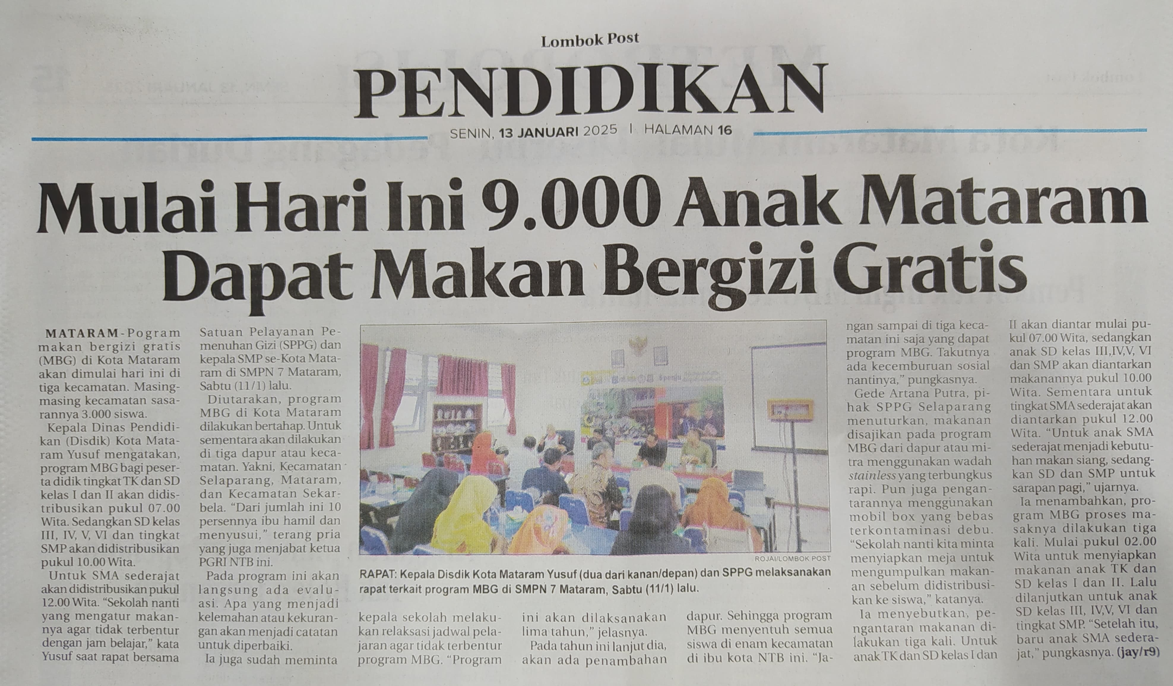 Mulai Hari Ini 9.000 Anak Mataram Dapat Makan Bergizi Gratis