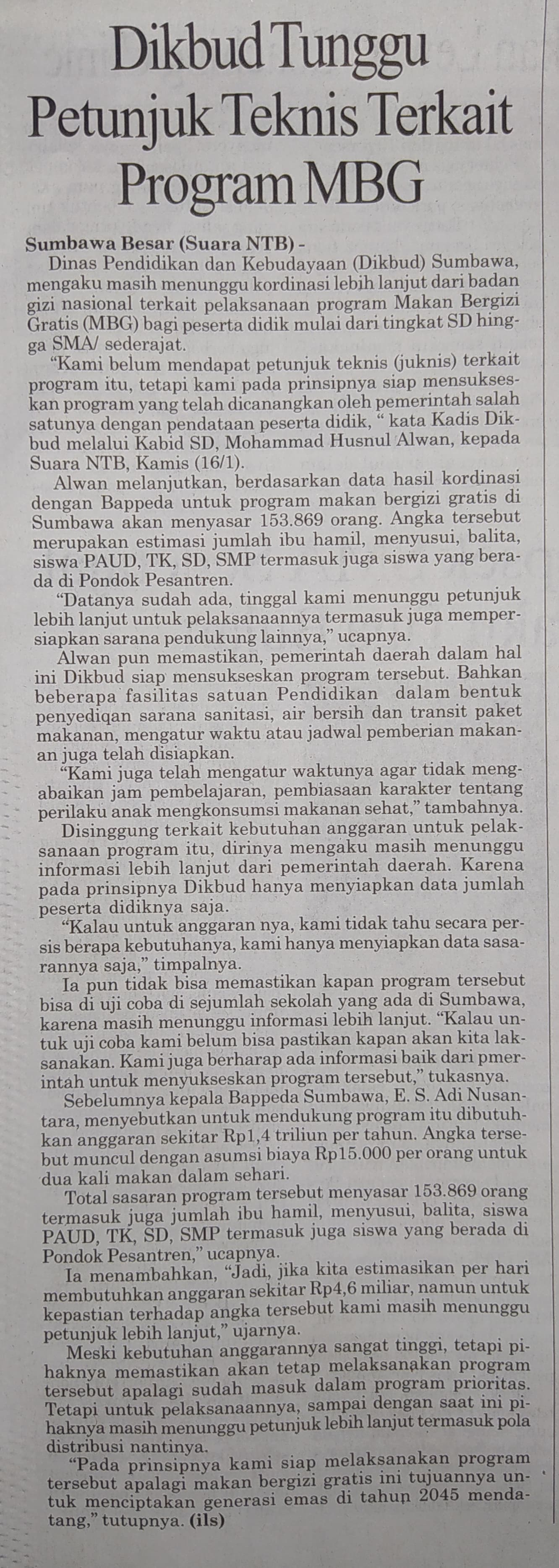 Dikbud Tunggu Petunjuk Teknis Terkait Program MBG