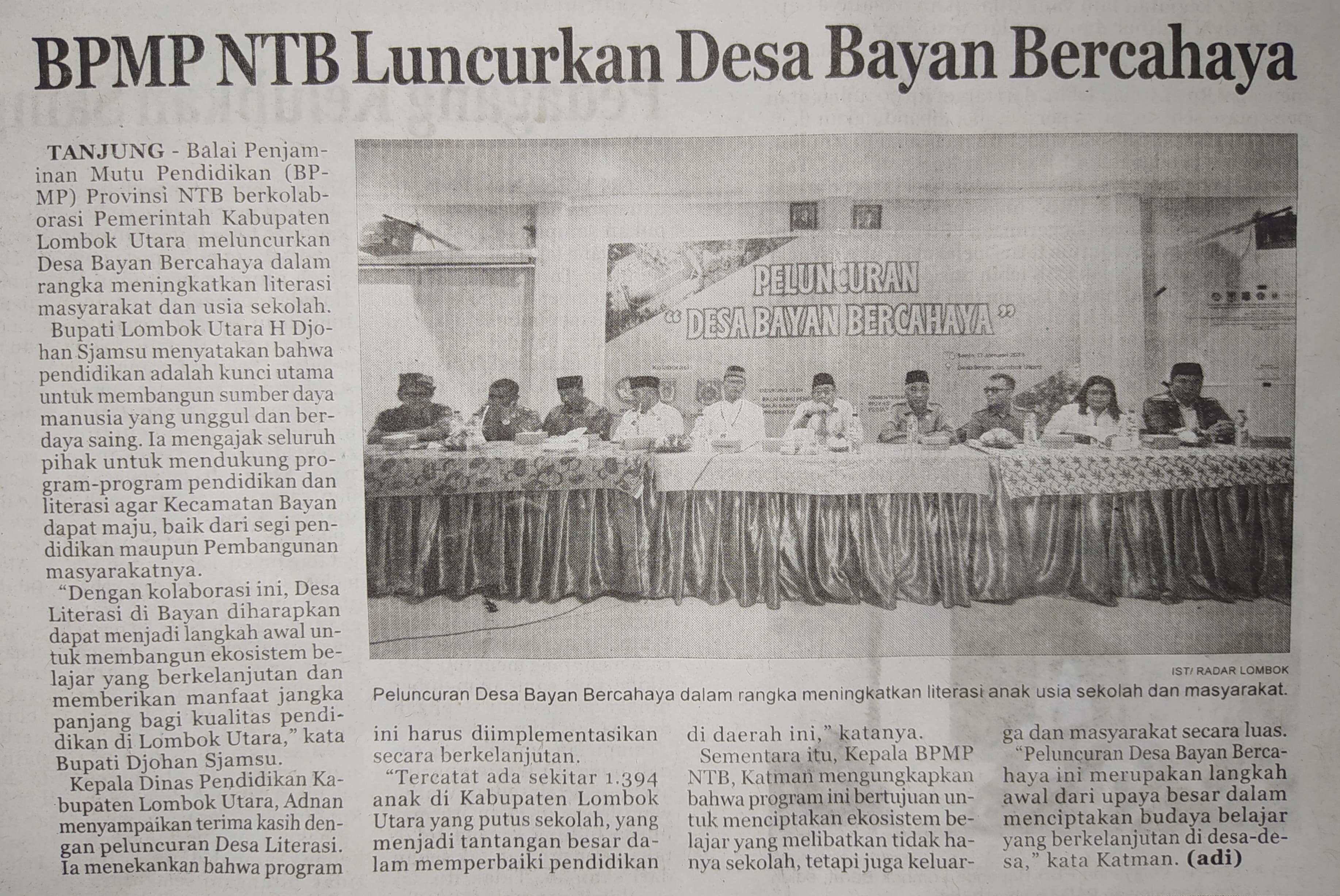 BPMP NTB Luncurkan Desa Bayan Bercahaya