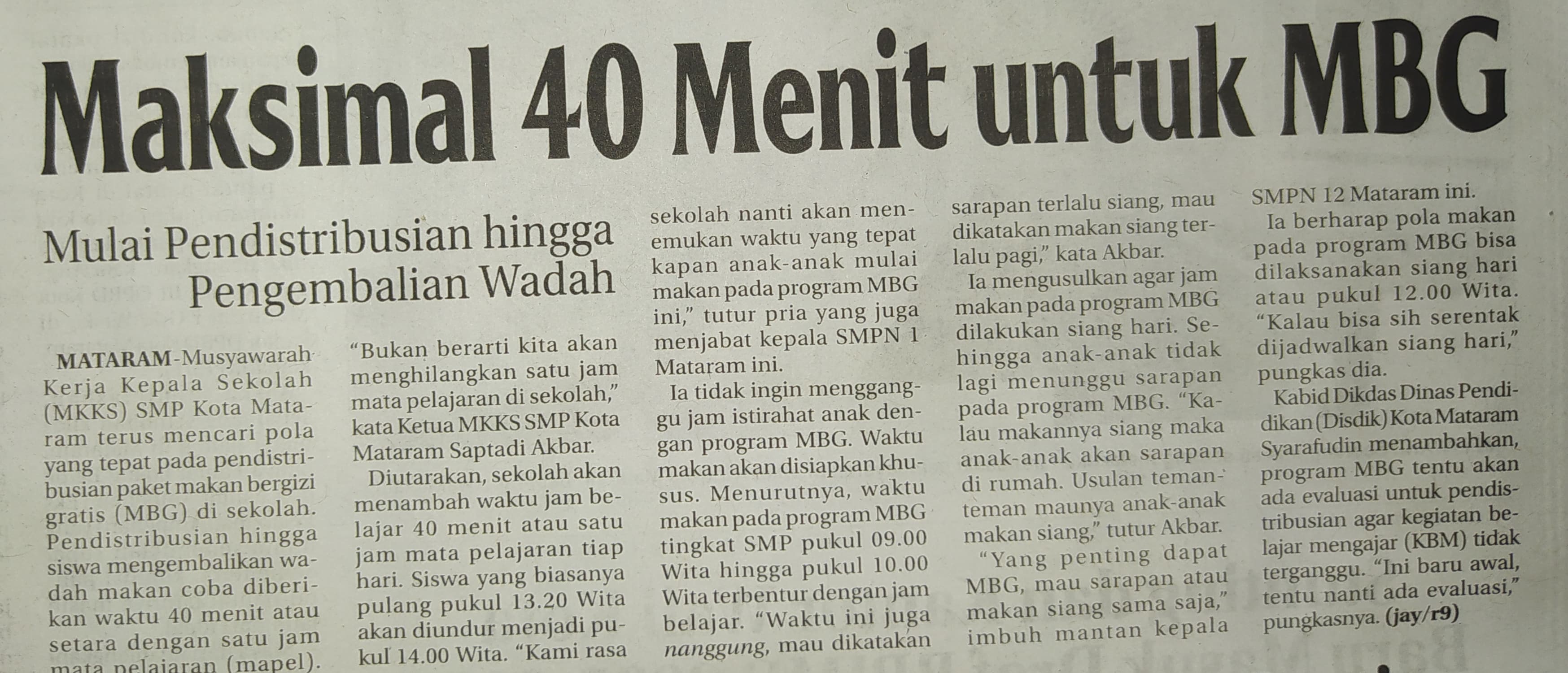 Maksimal 40 Menit Untuk MBG