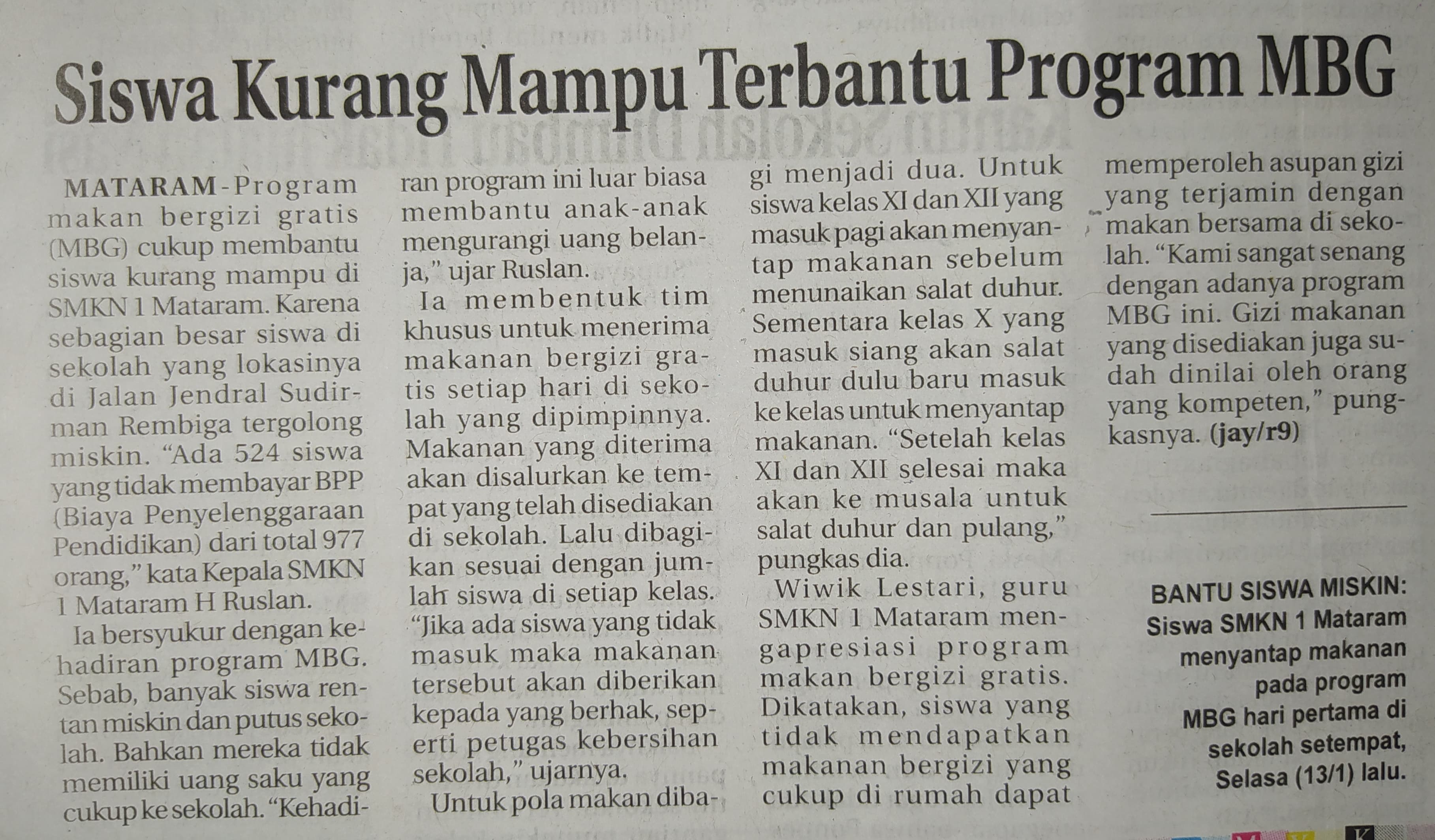 Siswa Kurang Mampu Terbantu Program MBG