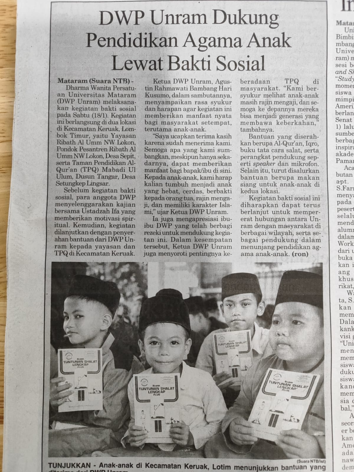 DWP Unram Dukung Pendidikan Agama Anak Lewat Bakti Sosial