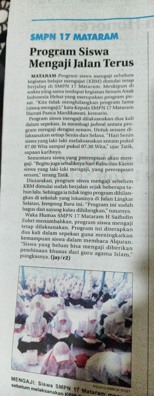 SMPN 17 Mataram, Program Siswa Mengaji Jalan Terus