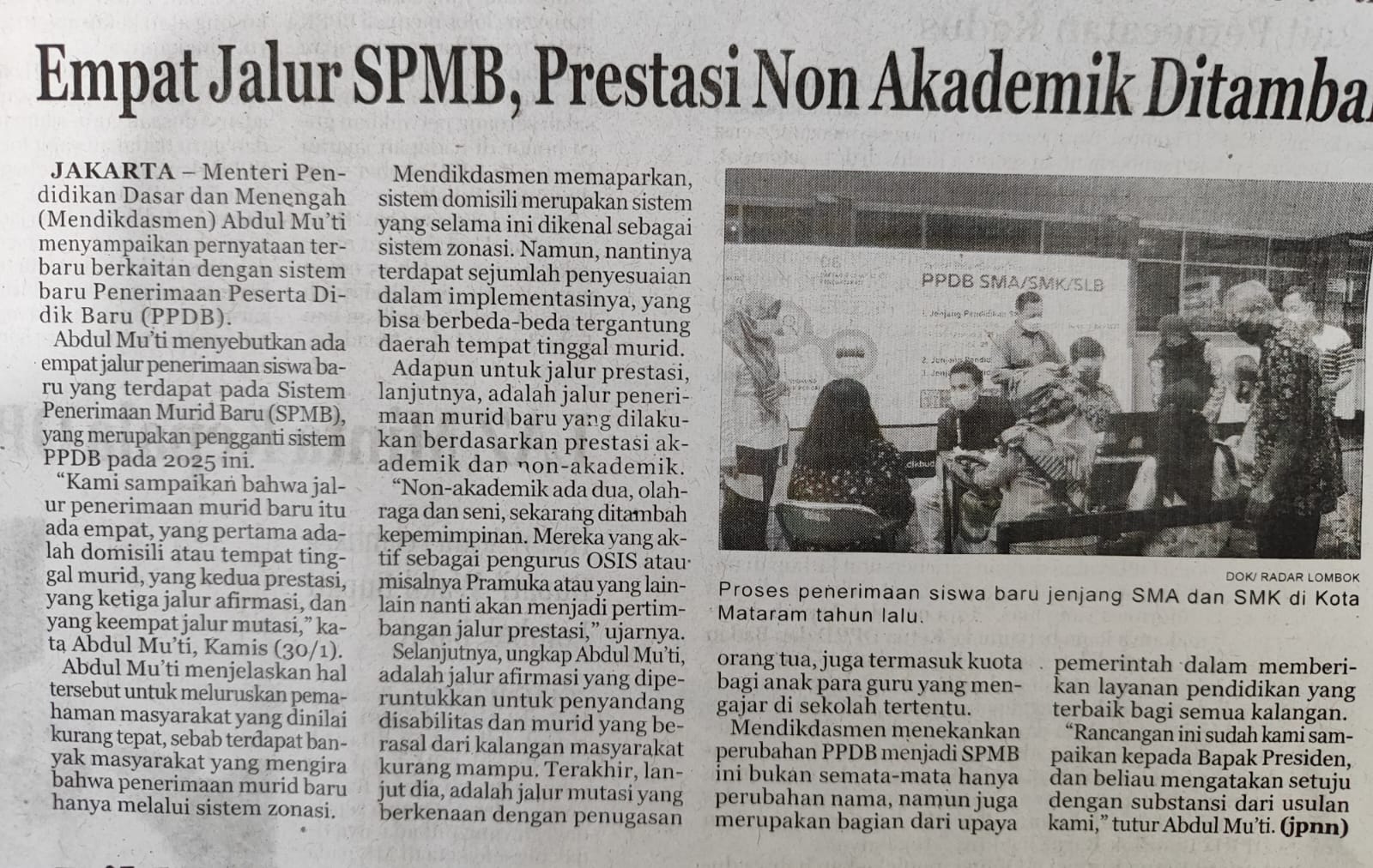 4 Jalur SPMB, Prestasi Non Akademik Ditambah