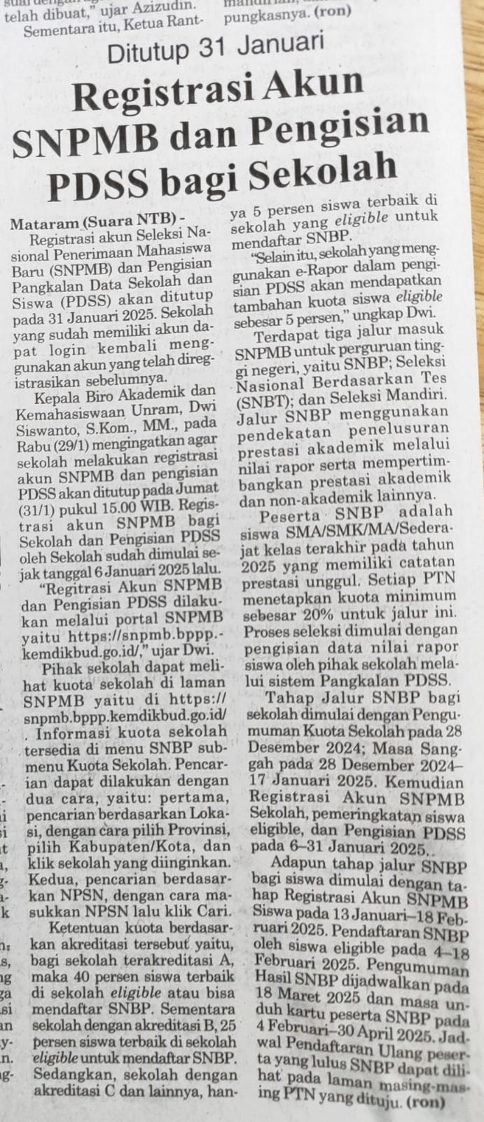 Registrasi Akun SNPMB Dan Pengisian PDSS Bagi Sekolah