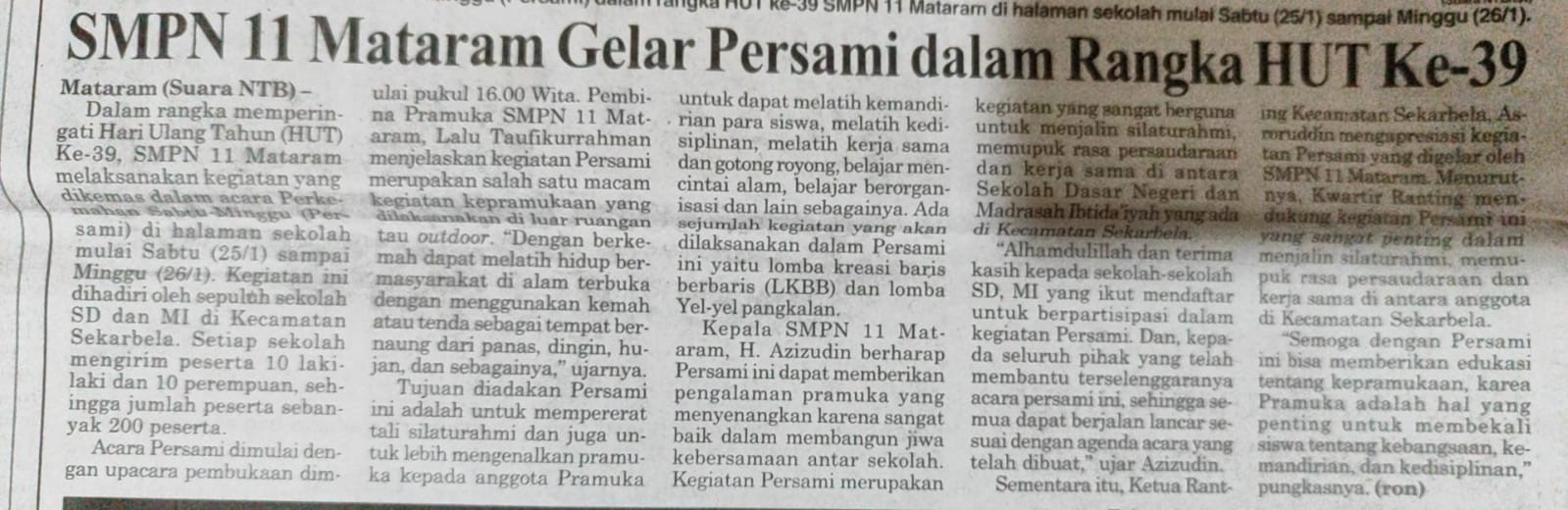 SMPN 11 Mataram Gelar Persami Dalam Rangka HUT Ke-39