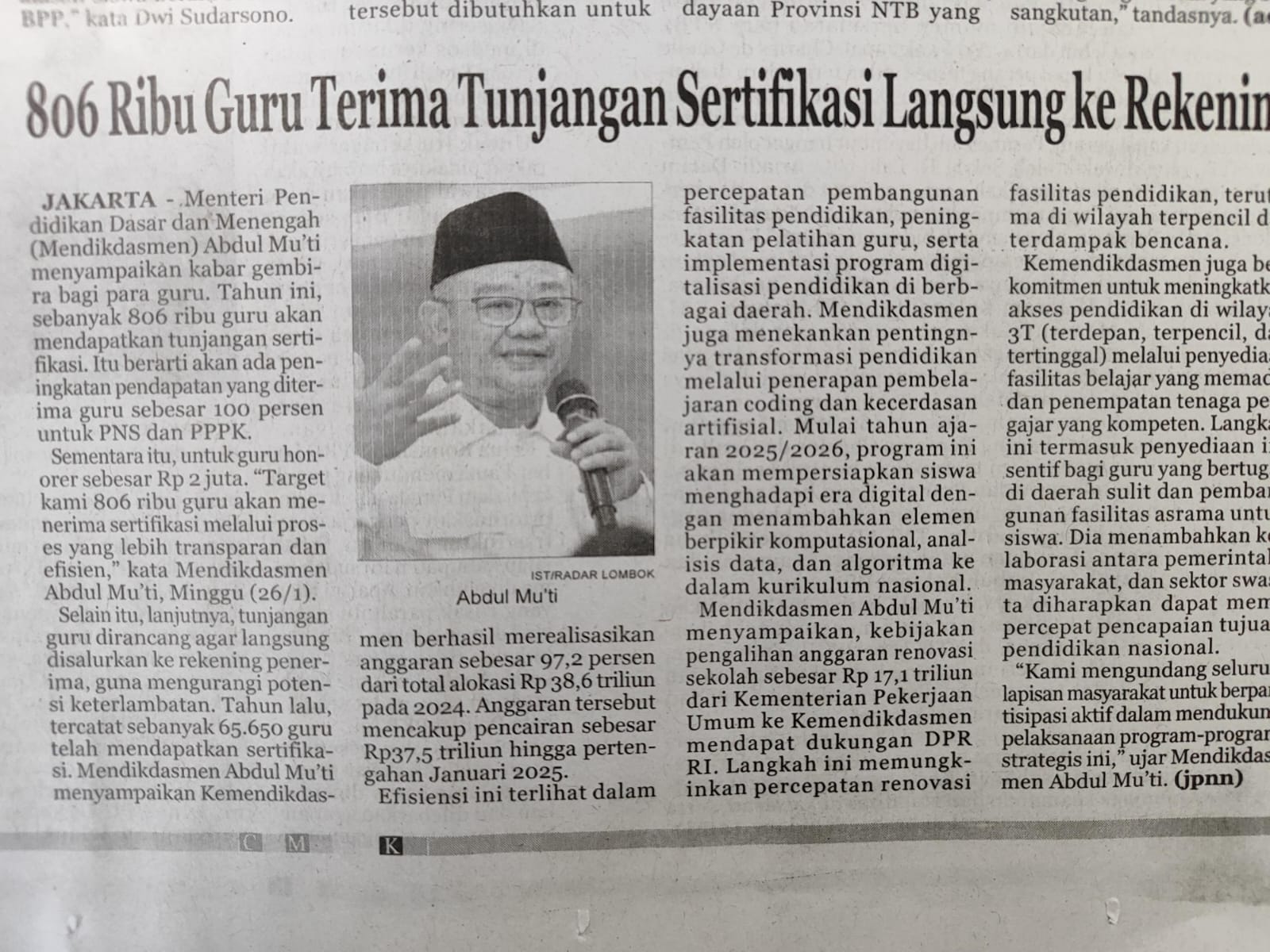 806.000 Guru Terima Tunjangan Sertifikasi Langsung Ke Rekening