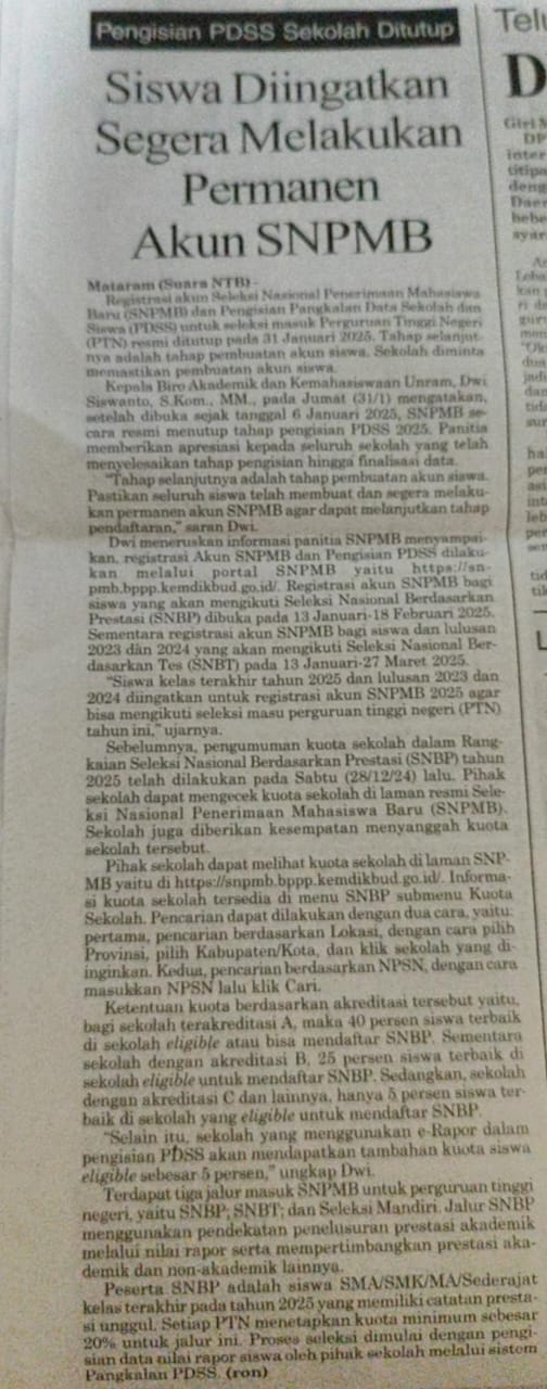 Pengisian PDSS Sekolah Ditutup, Siswa Diingatkan Segera Melakukan Permanen Akun SNPMB