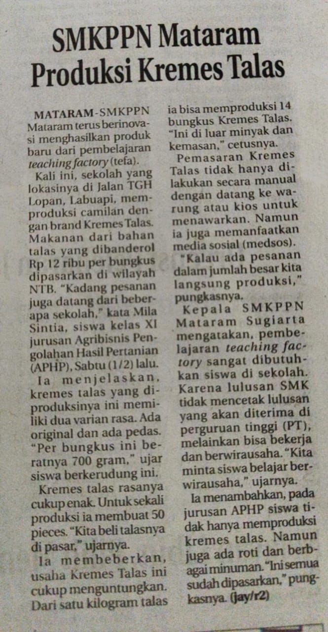 SMKPPN Mataram Produksi Kremes Talas