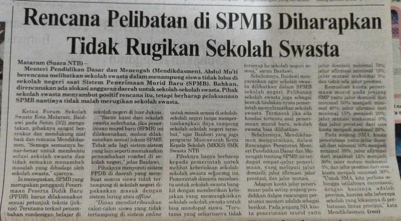Rencana Pelibatan Di SPMB Diharapkan Tidak Rugikan Sekolah Swasta