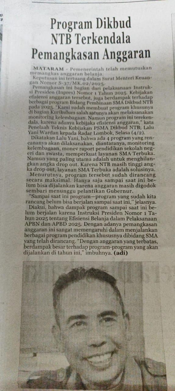 Program Dikbud NTB Terkendala Pemangkasan Anggaran
