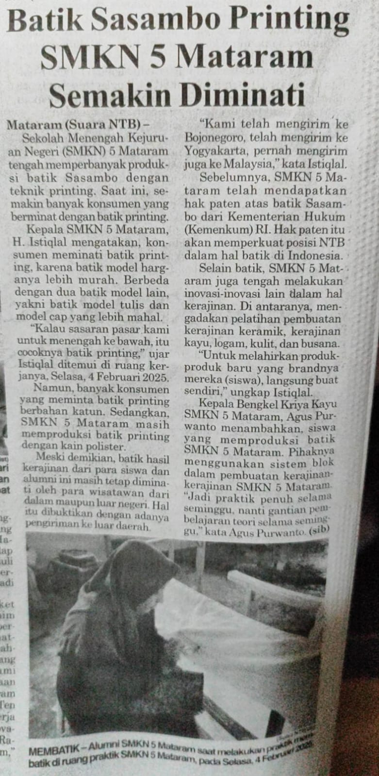 Batik Sasambo Printing SMKN 5 Mataram Semakin Diminati