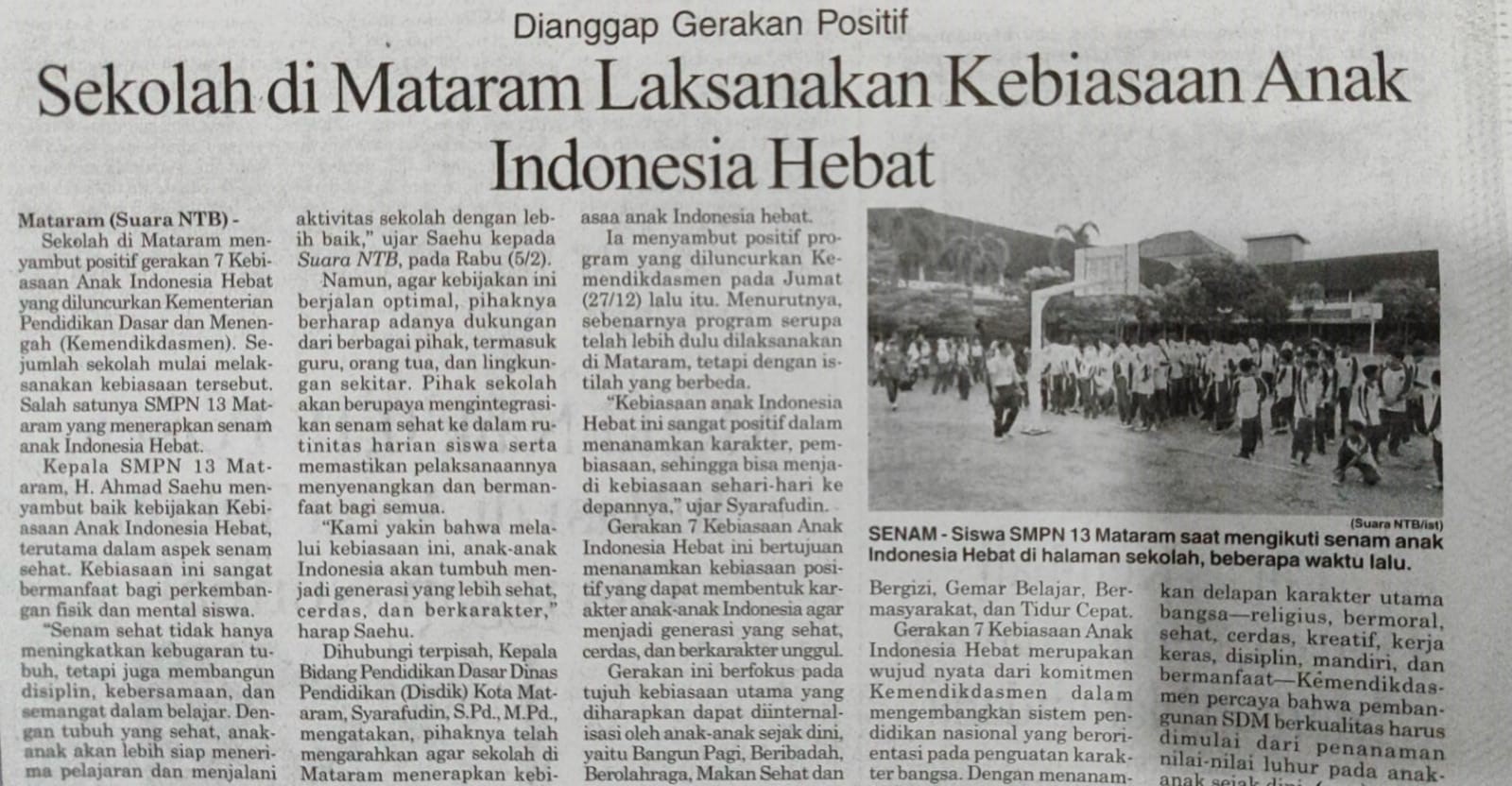 Dianggap Gerakan Positif, Sekolah Di Mataram Laksanakan Kebiasaan Anak Indonesia Hebat