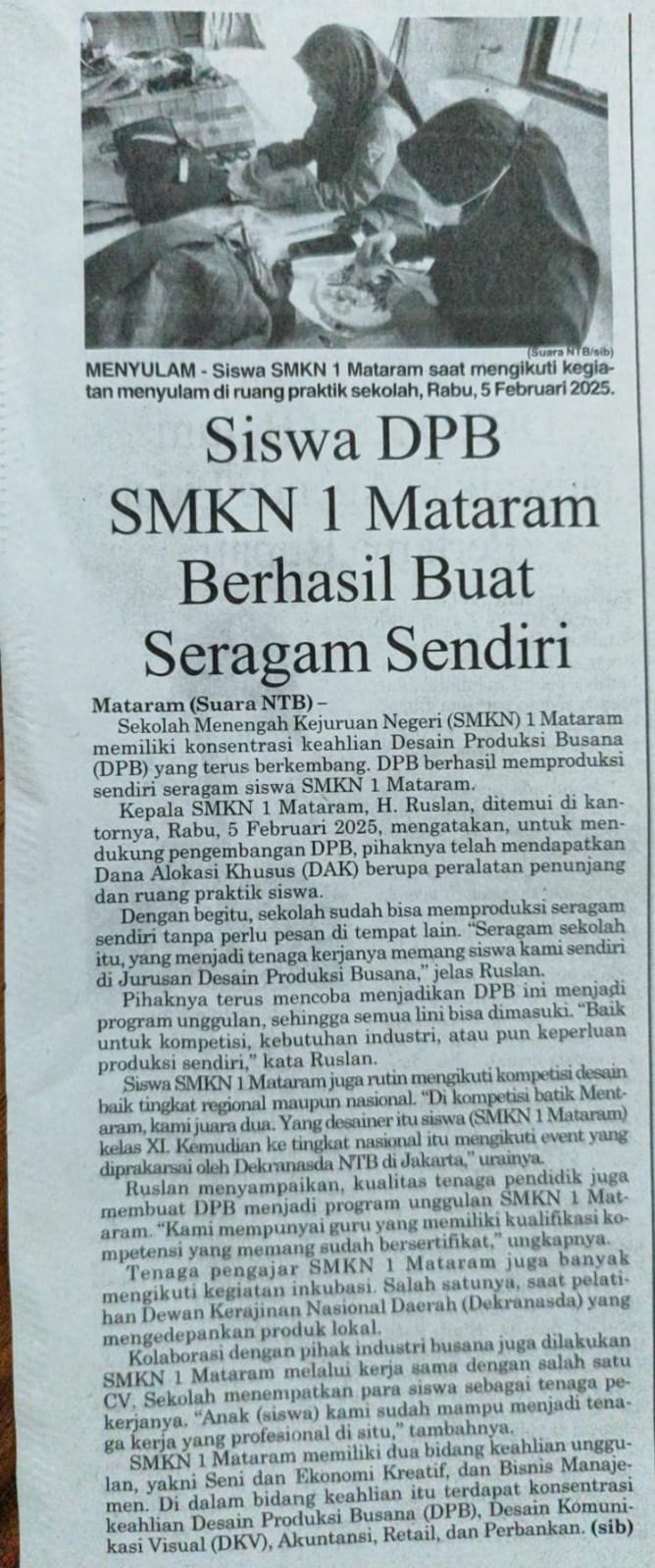 Siswa DPB SMKN 1 Mataram Berhasil Buat Seragam Sendiri