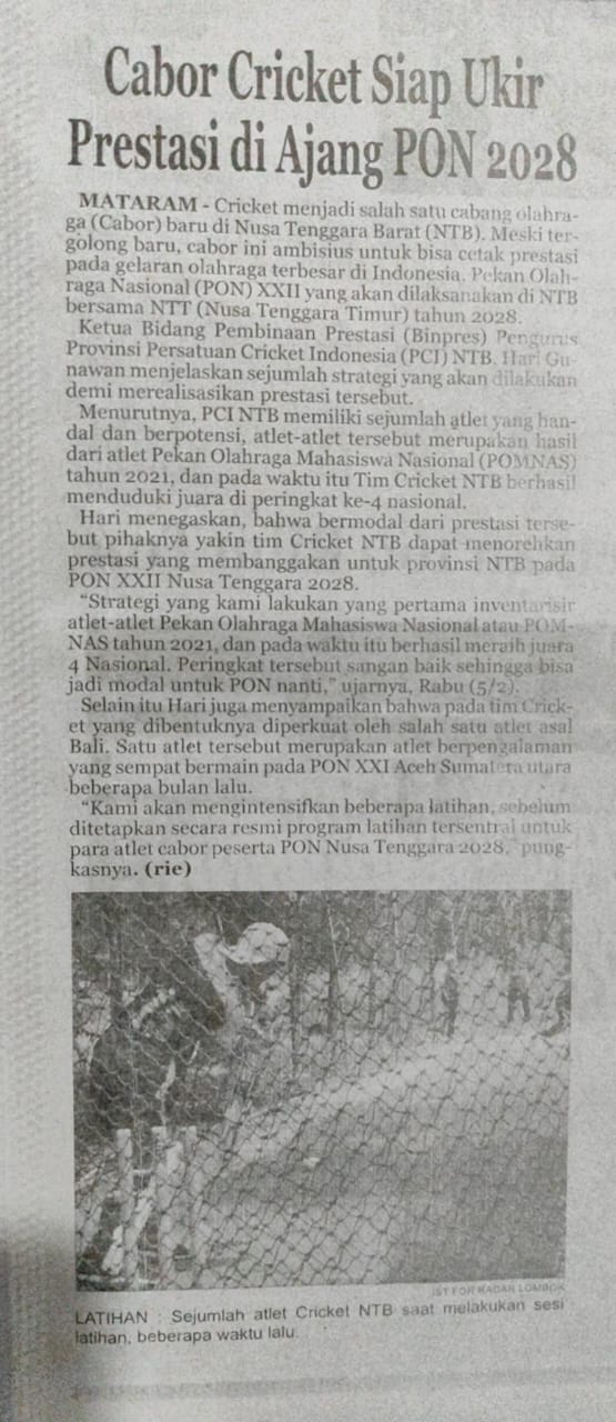 Cabor Cricket Siap Ukir Prestasi Di Ajang PON 2028