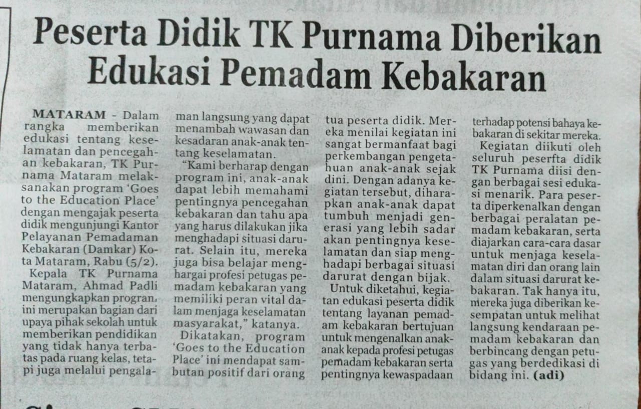 Peserta Didik TK Purnama Diberikan Edukasi Pemadam Kebakaran