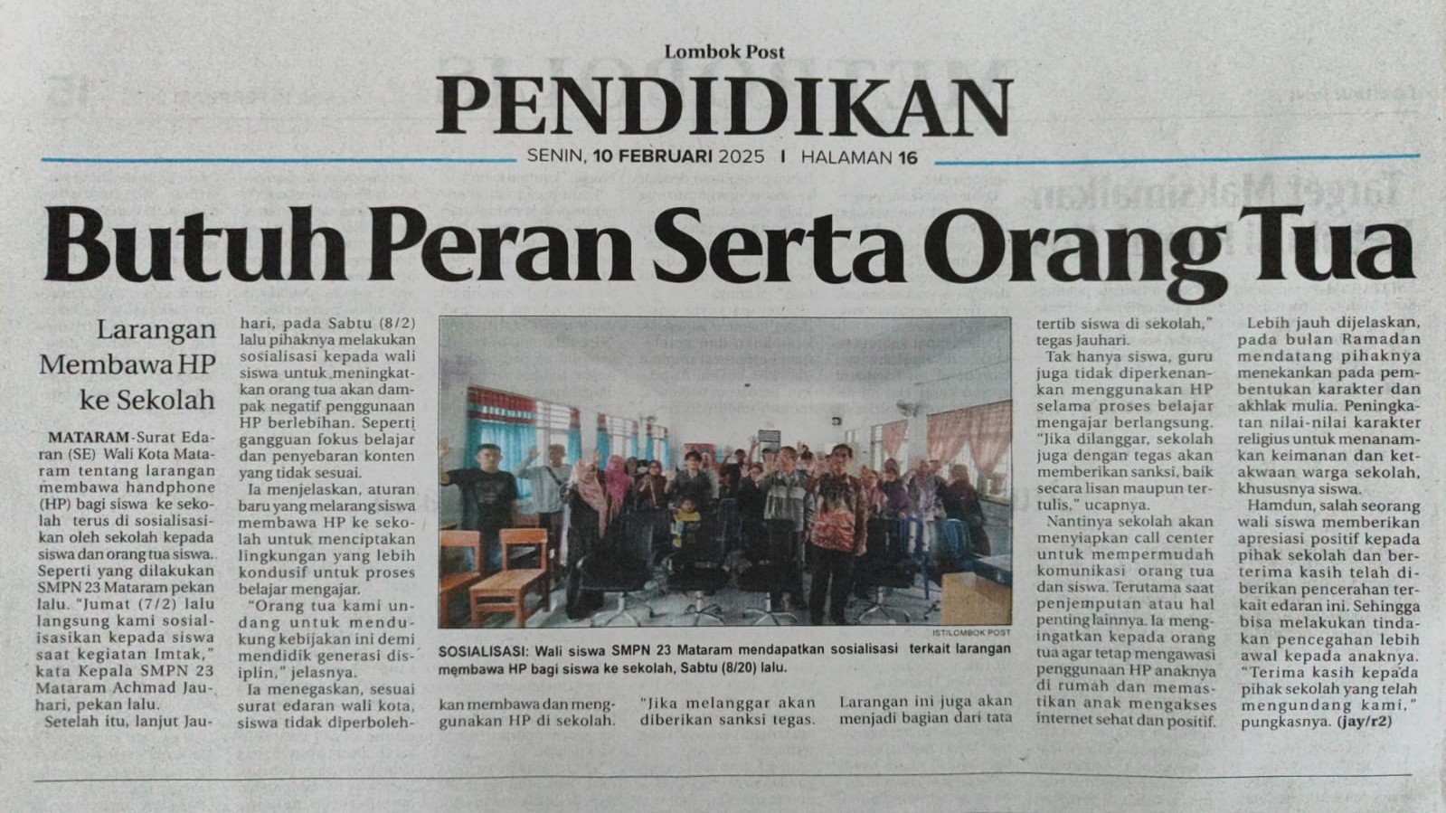 Butuh Peran Serta Orang Tua