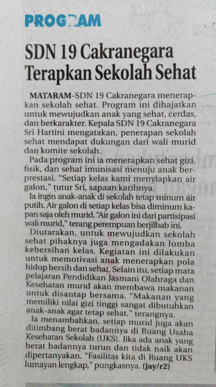 SDN 19 Cakranegara Terapkan Sekolah Sehat