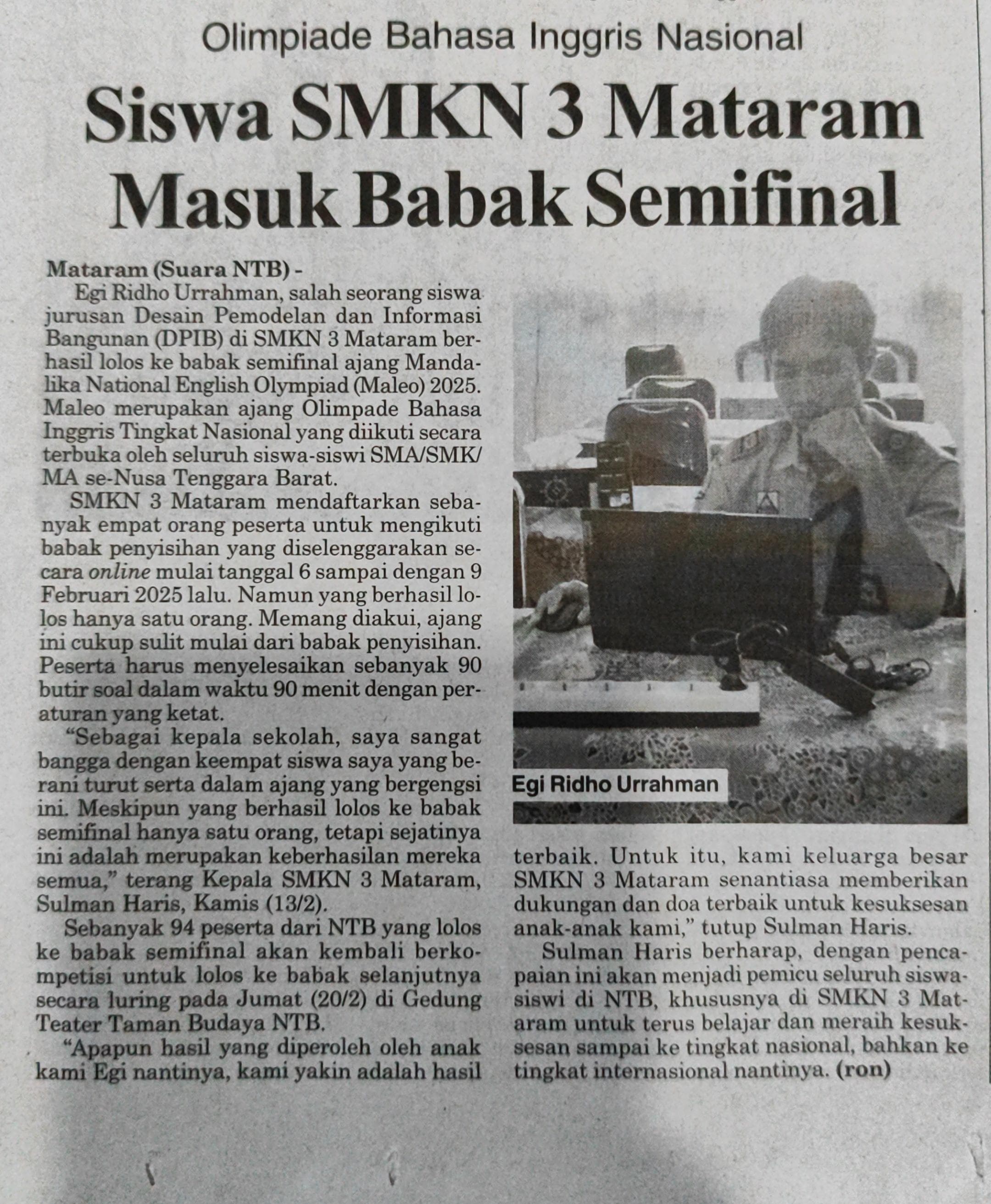 Siswa SMKN 3 Mataram Masuk Babak Semifinal