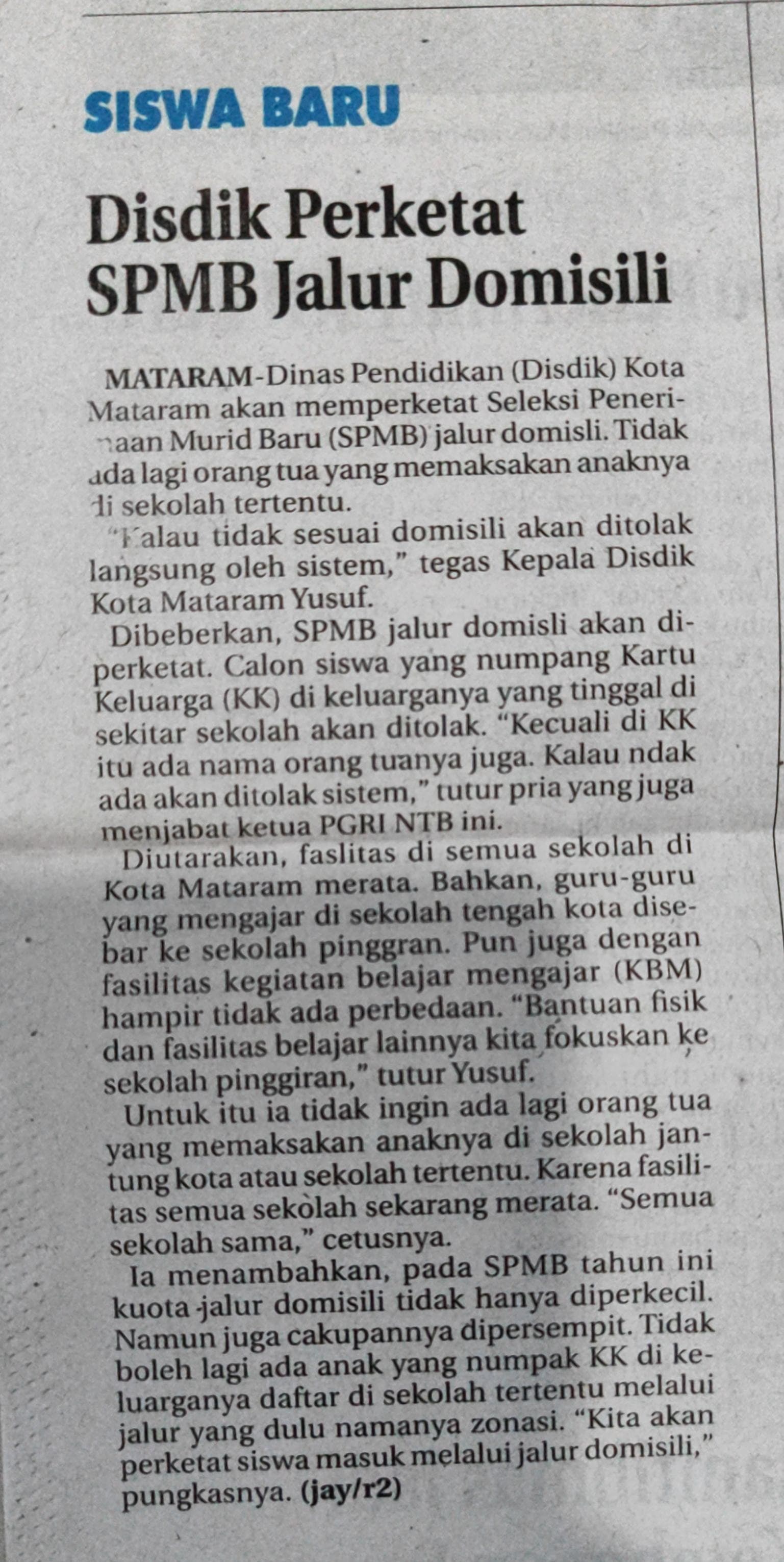 Disdik Perketat SPMB Jalur Domisili