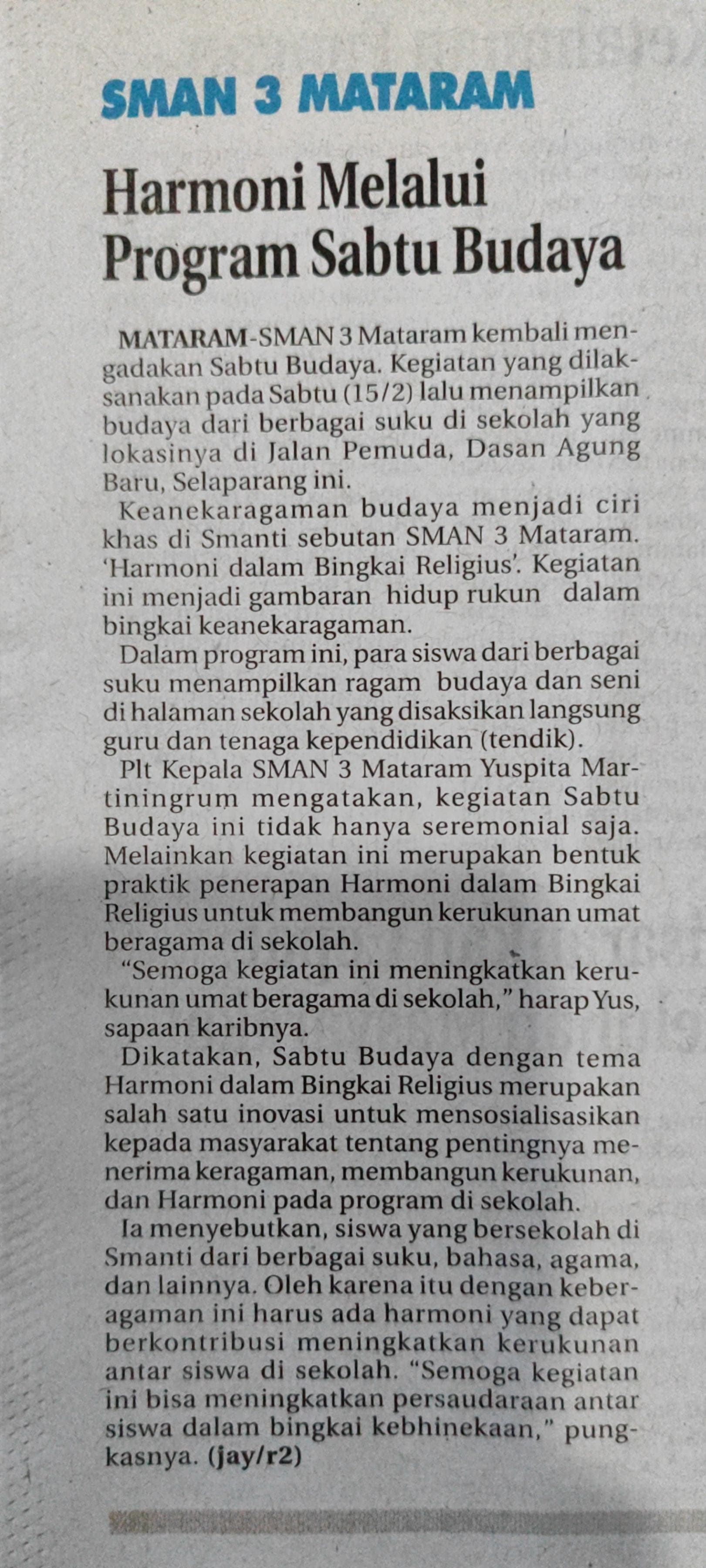 Harmoni Melalui Program Sabtu Budaya