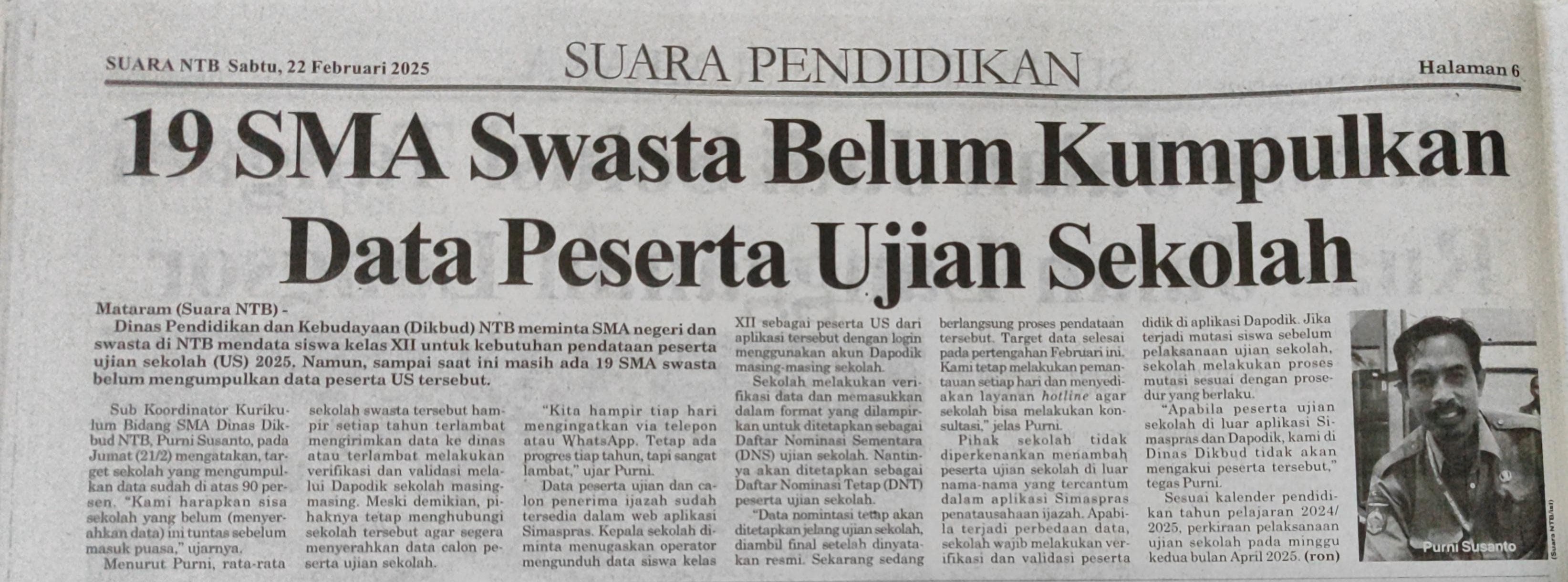 19 SMA Swasta Belum Kumpulkan Data Peserta Ujian Sekolah