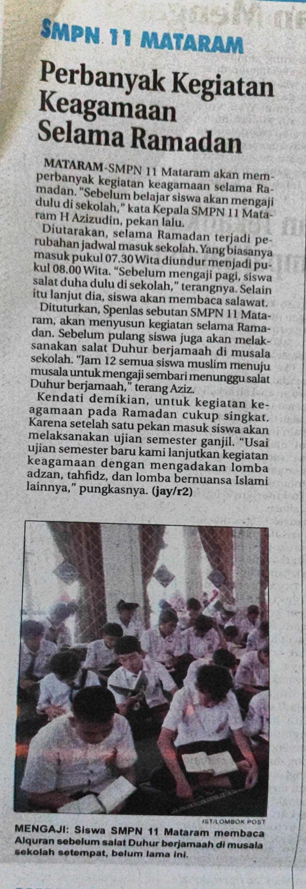 SMPN 11 Mataram Perbanyak Kegiatan Keagamaan Selama Ramadan