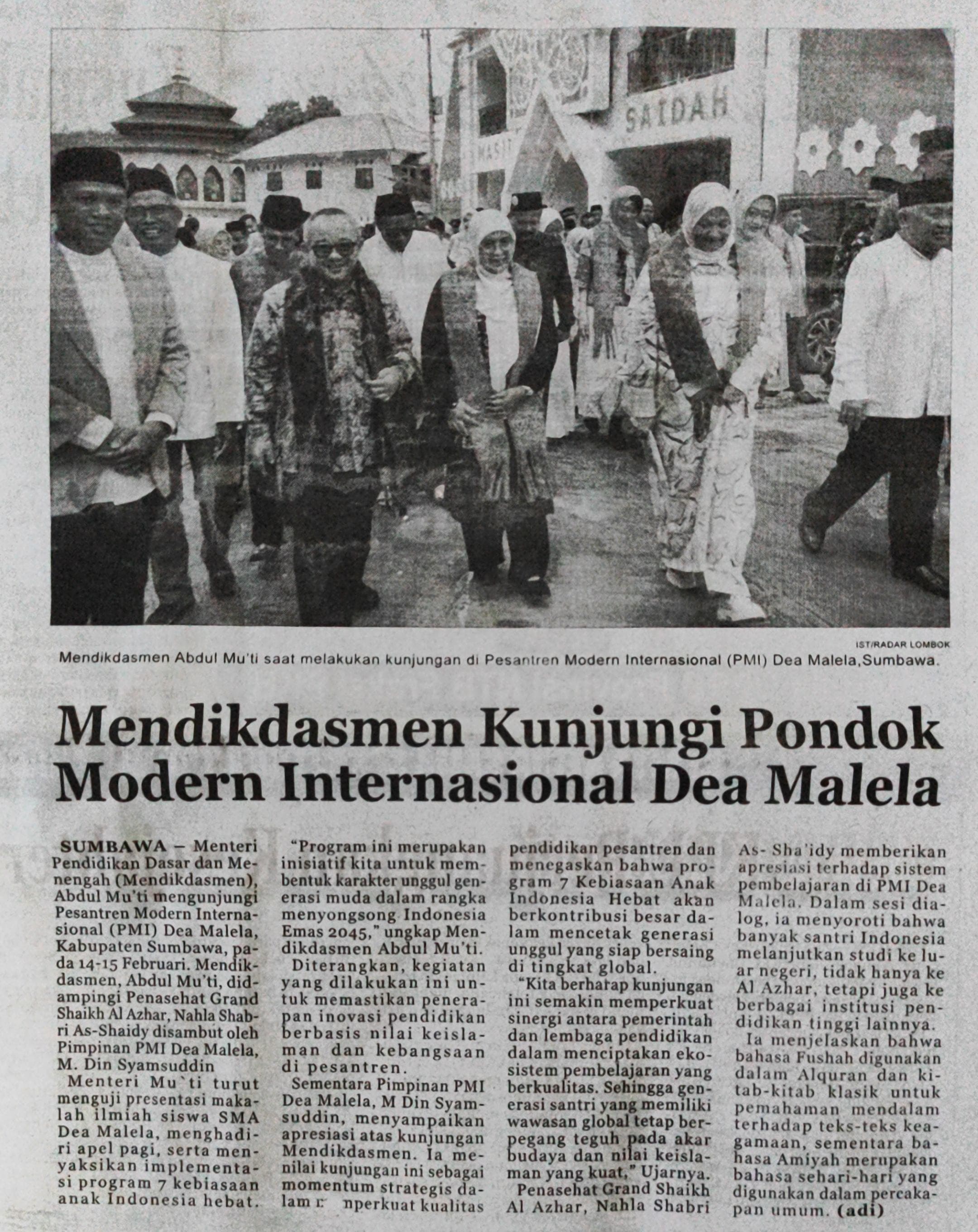 Mendikdasmen Kunjungi Pondok Modern Internasional Dea Malela