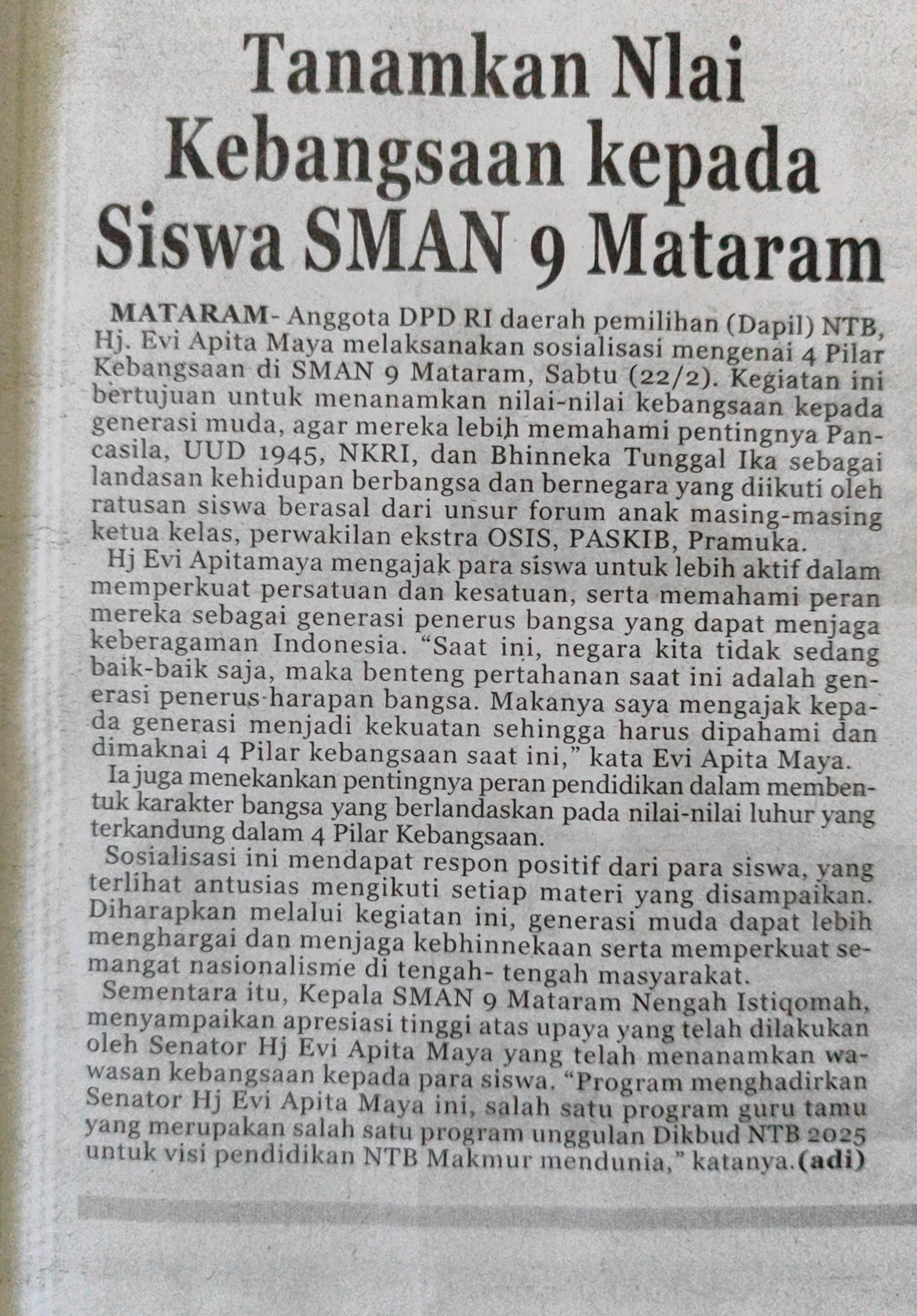 Tanamkan Nilai Kebangsaan Kepada Siswa SMAN 9 Mataram