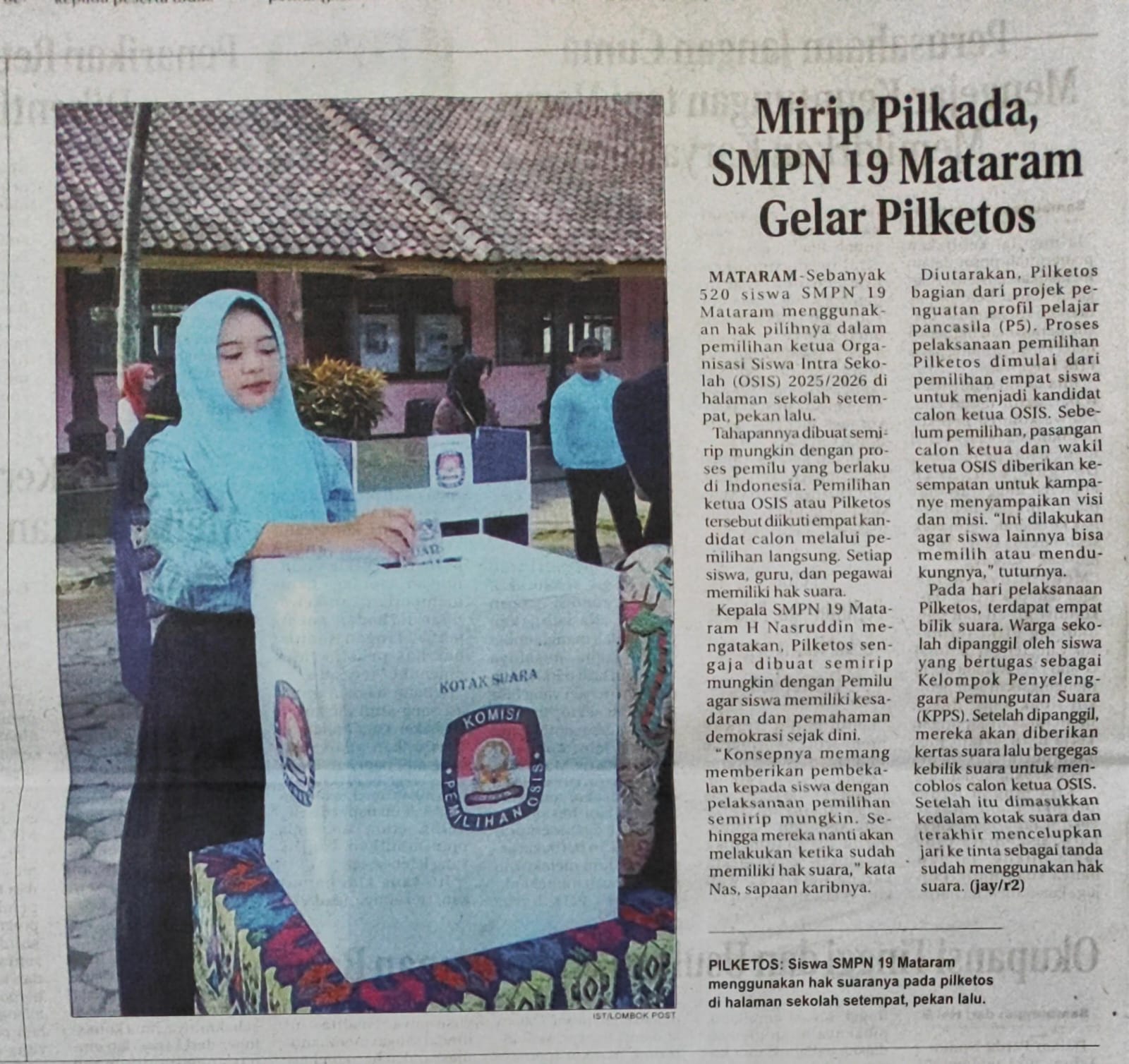 Mirip Pilkada, SMPN 19 Mataram Gelar Pilketos