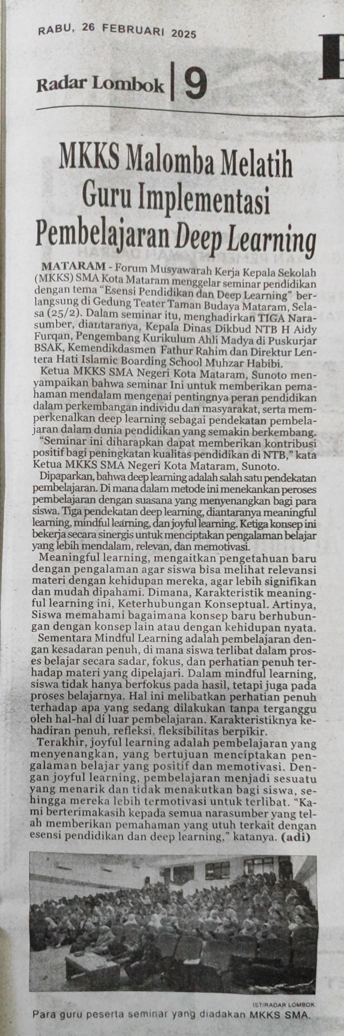 MKKS Malomba Melatih Guru Implementasi Pembelajaran Deep Learning