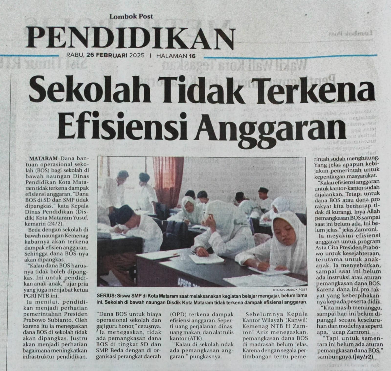 Sekolah Tidak Terkena Efisiensi Anggaran