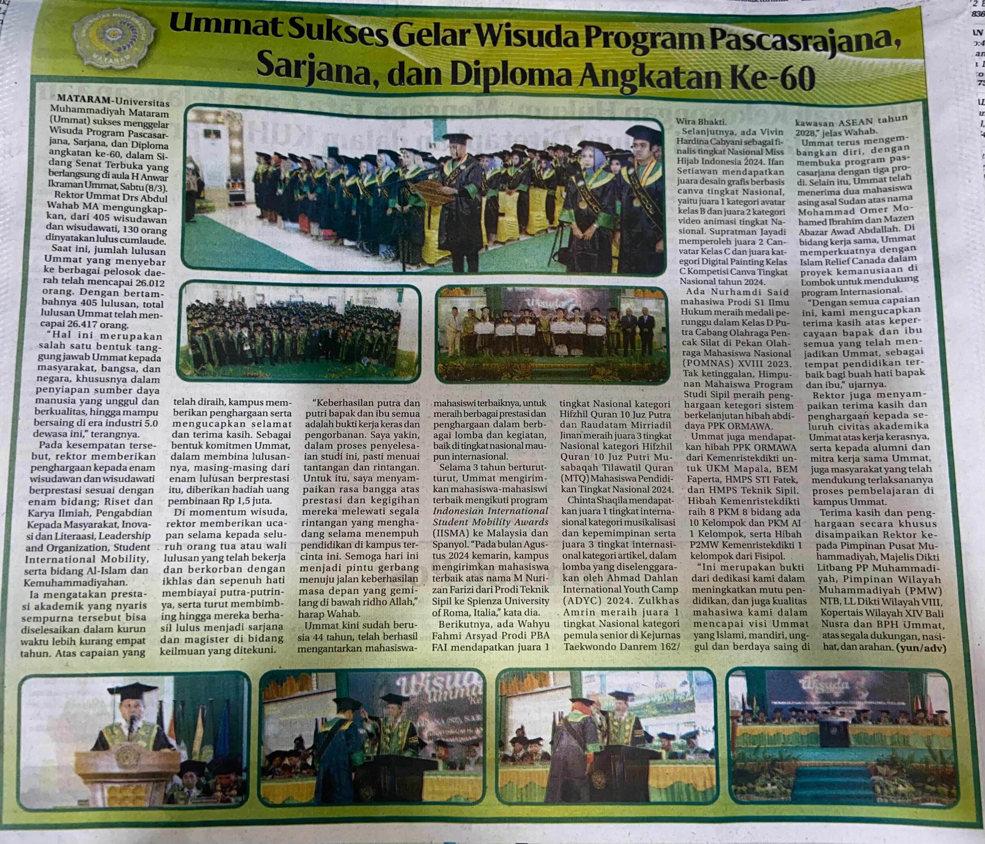 Ummat Sukses Gelar Wisuda Program Pascasarjana, Sarjana dan Diploma Angkatan Ke 60
