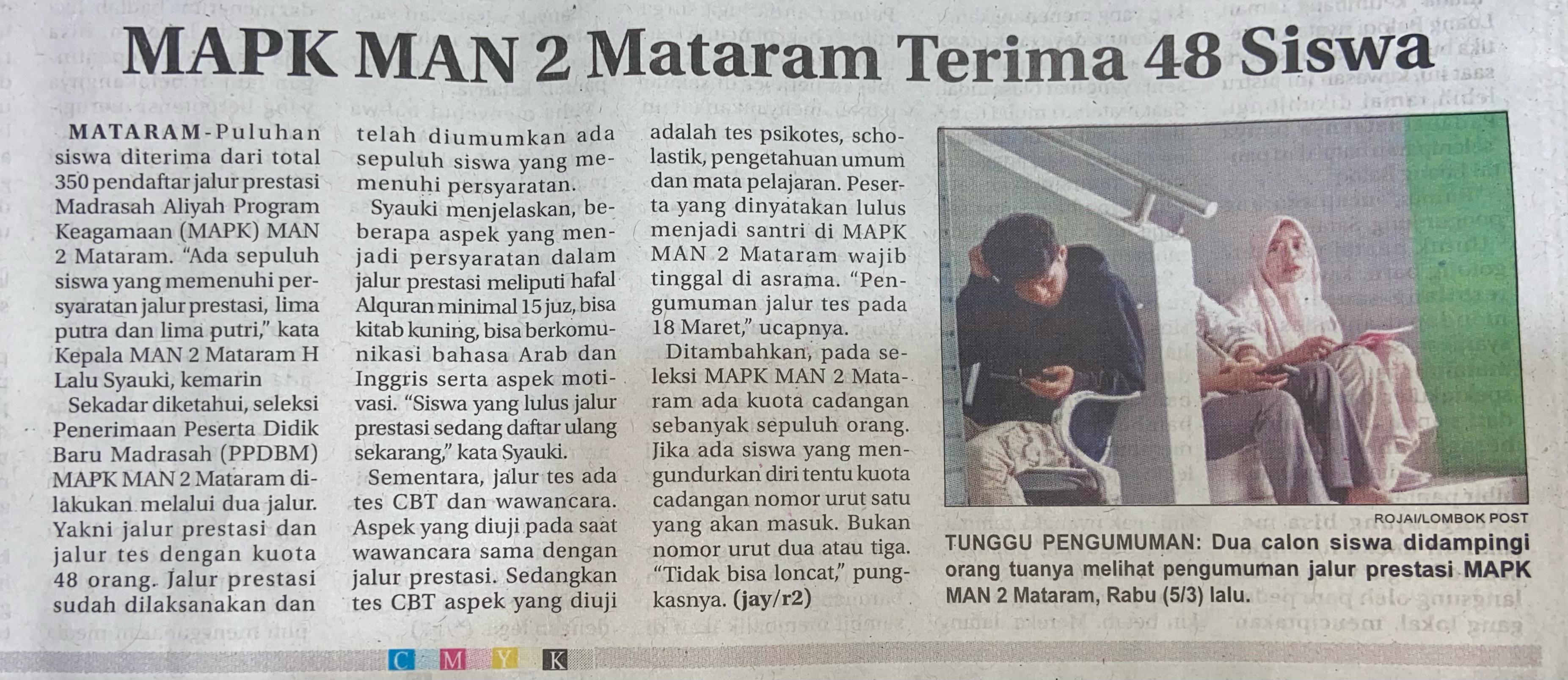 MAPK MAN 2 Mataram Terima 48 Siswa