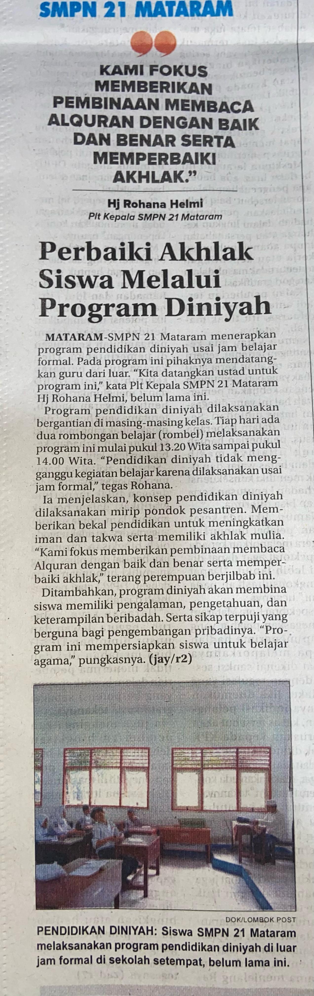 Perbaiki Akhlak Siswa Melalui Program Diniyah