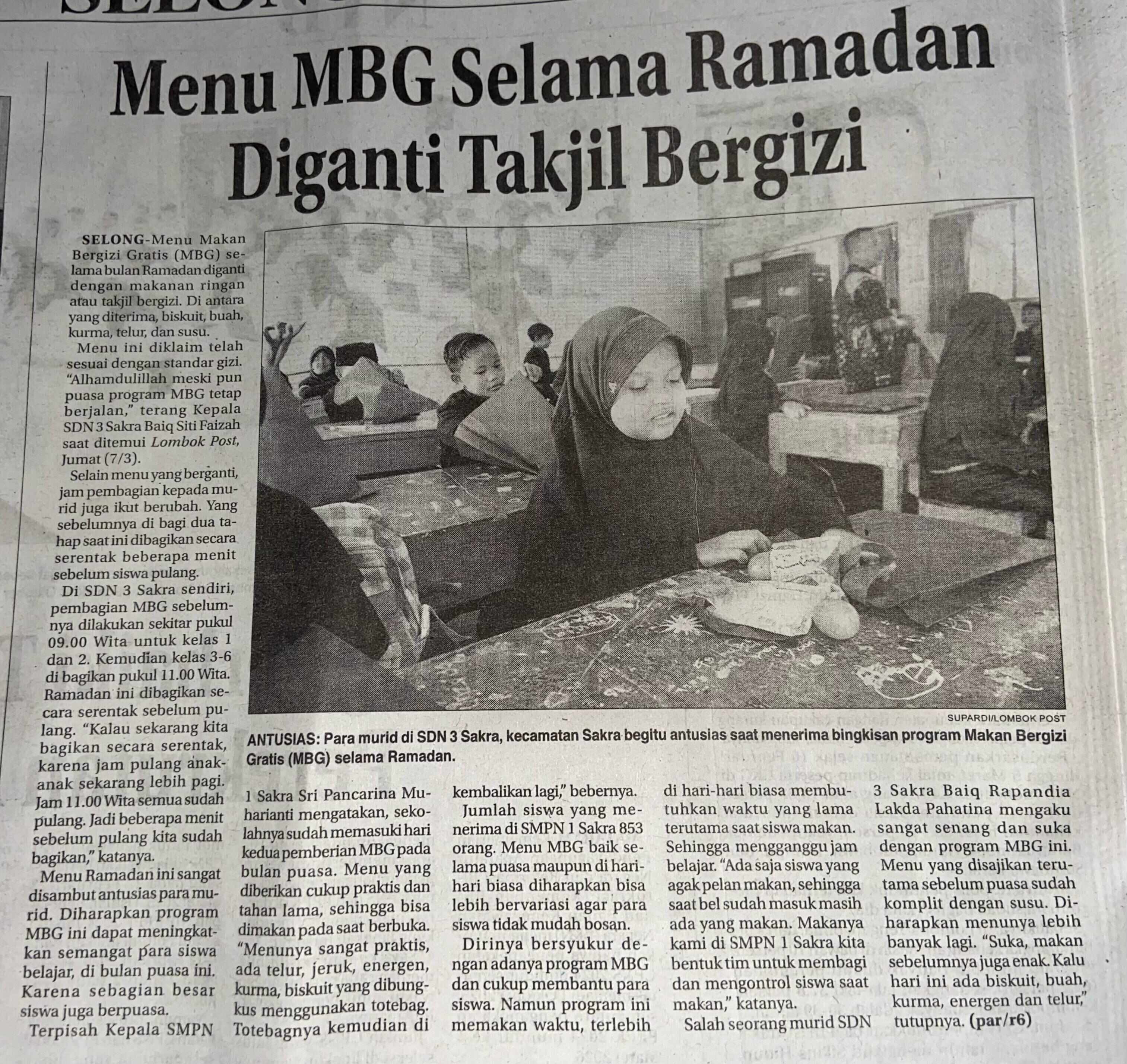 Menu MBG Selama Ramadan Diganti Takjil Bergizi