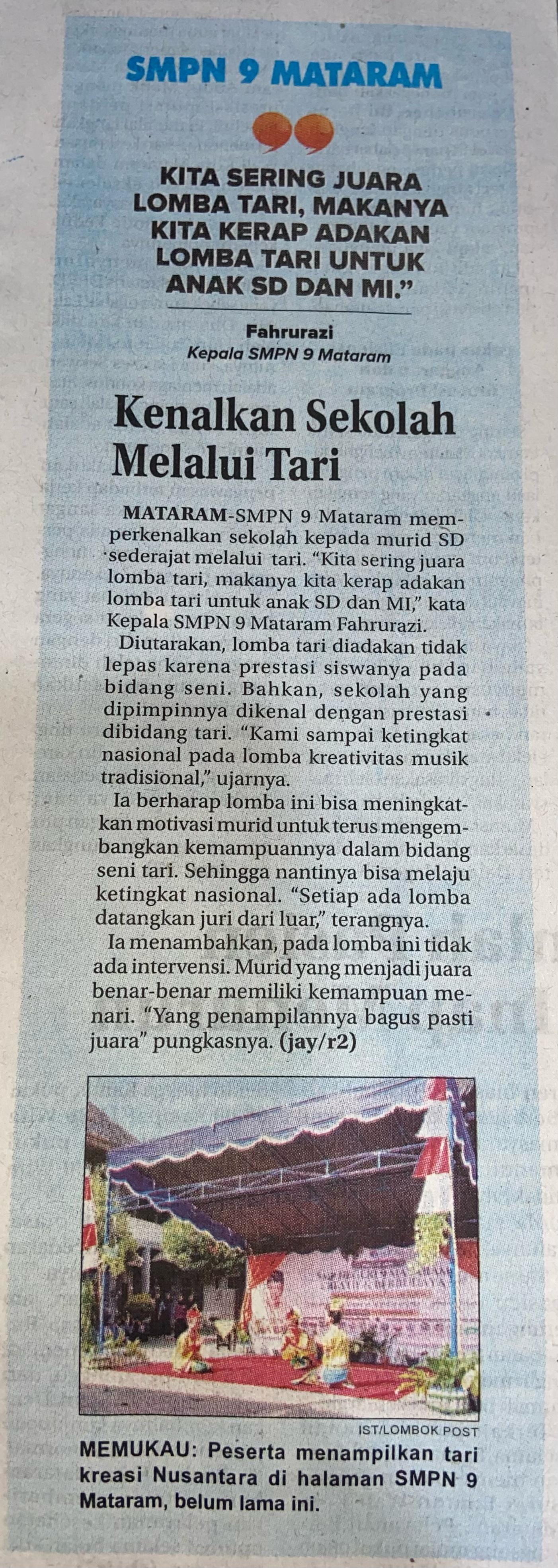 SMPN 9 Mataram Kenalkan Sekolah Melalui Tari