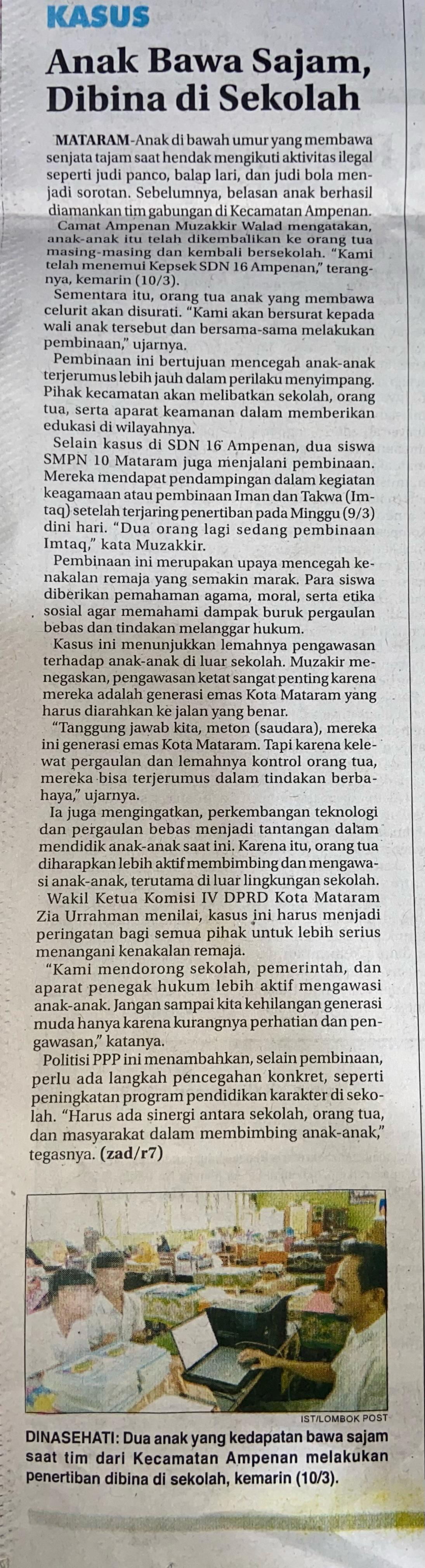 Anak Bawa Sajam, Dibina Di Sekolah