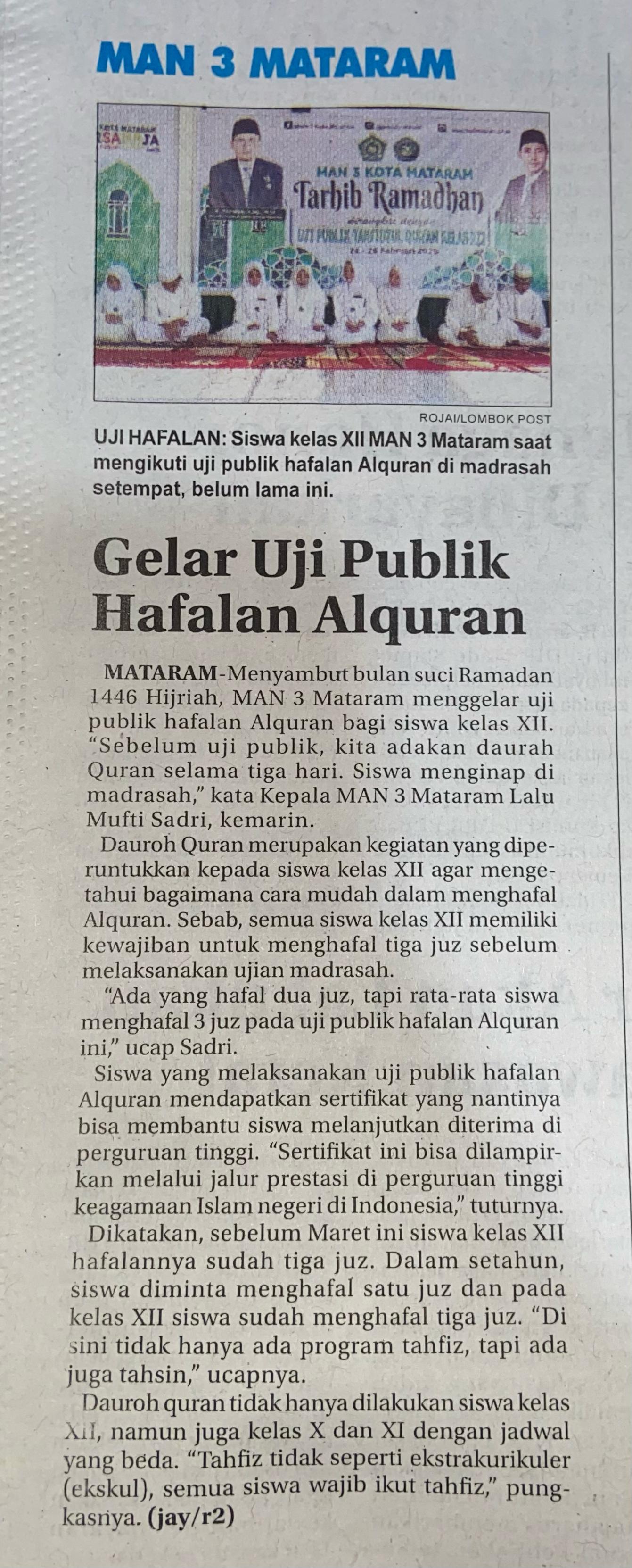 Gelar Uji Publik Hafalan Alquran