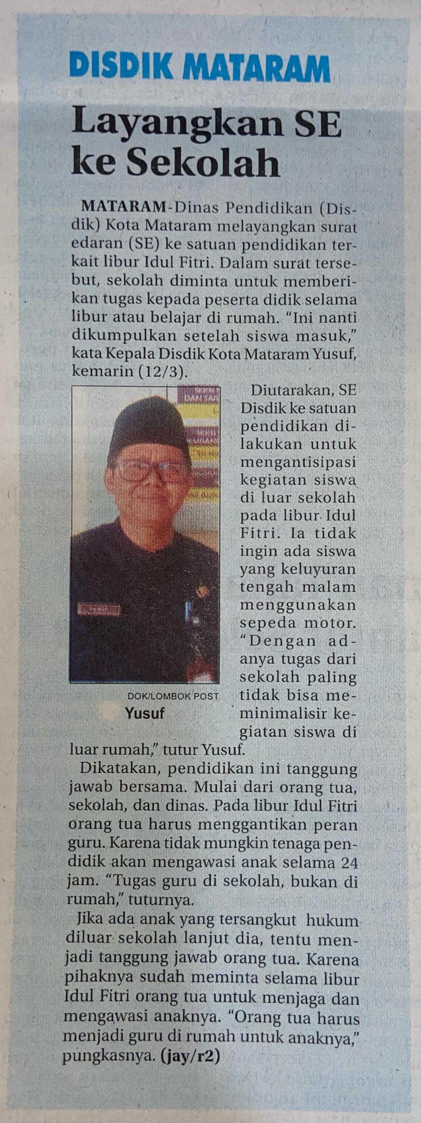 Disdik Mataram Layangkan SE Ke Sekolah