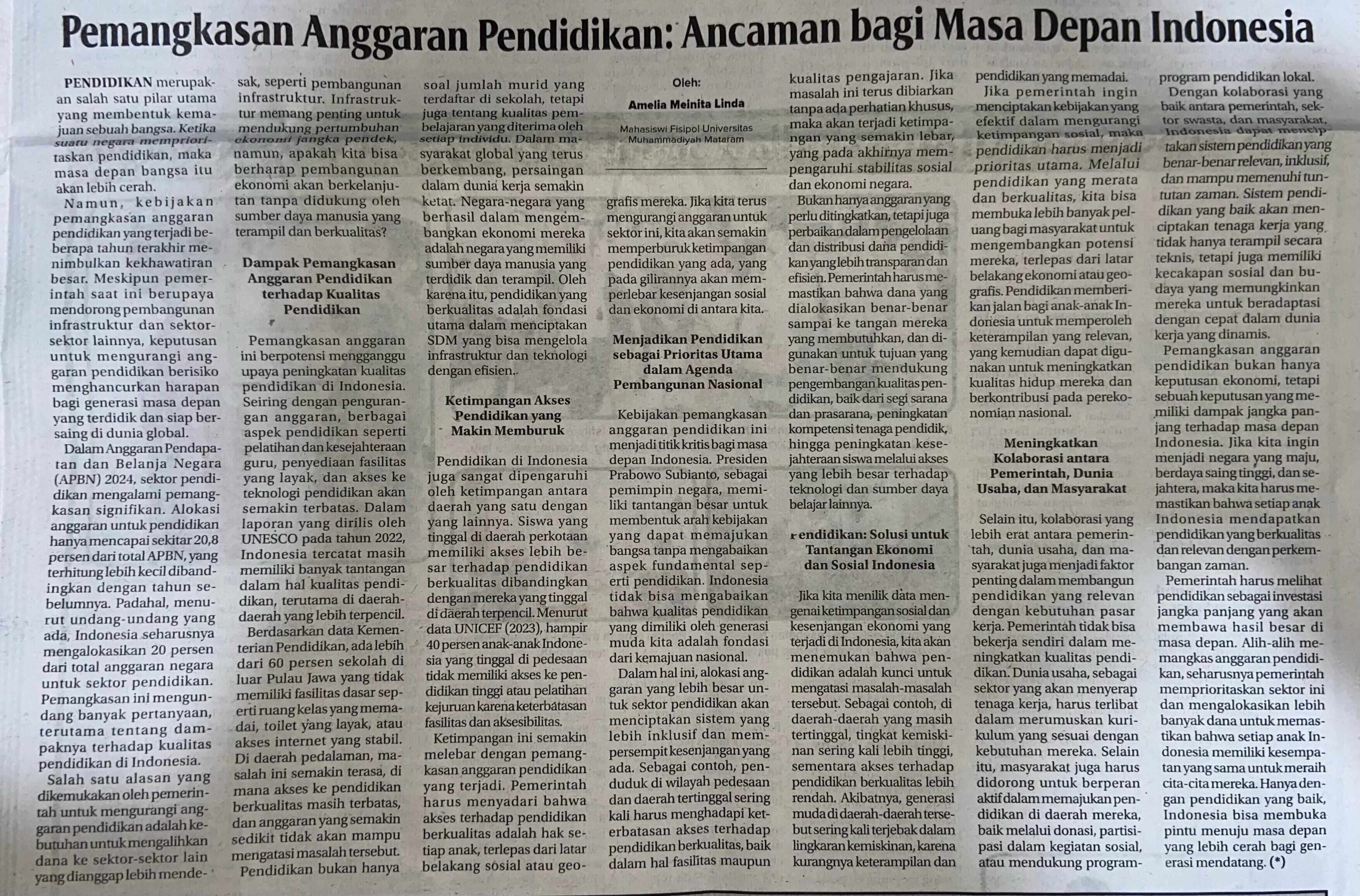 Pemangkasan Anggaran Pendidikan : Ancaman Bagi Masa Depan Indonesia
