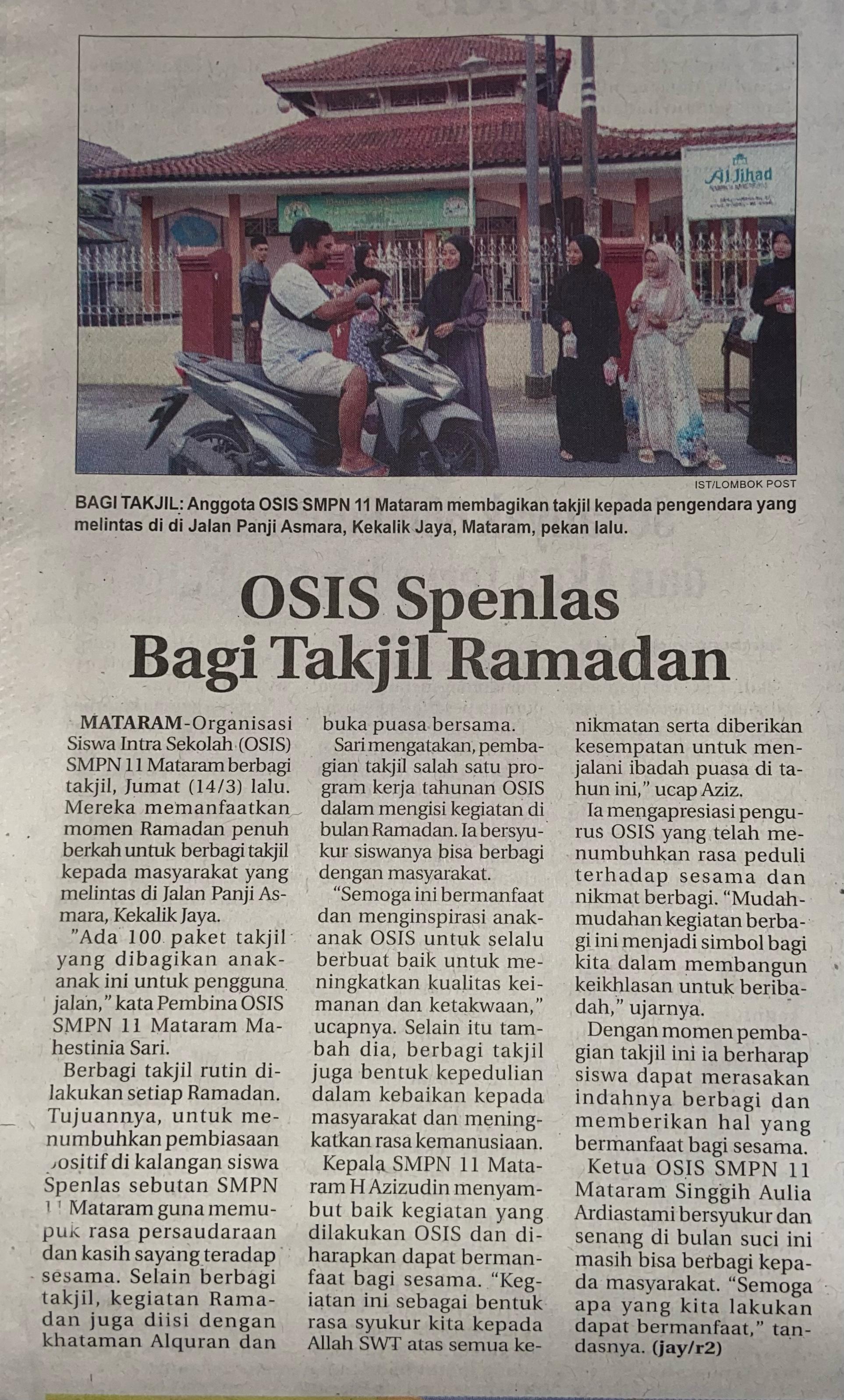 OSIS Spenlas Bagi Takjil Ramadan