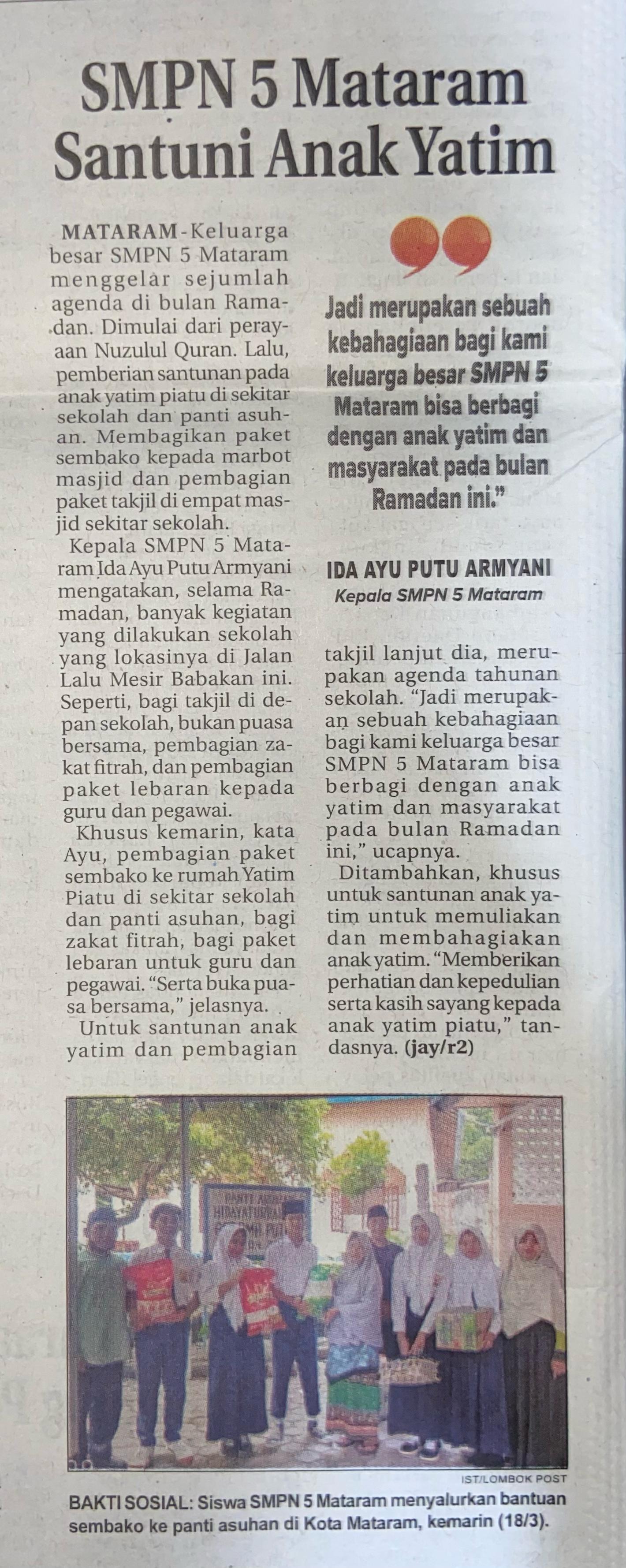 SMPN 5 Mataram Santuni Anak Yatim