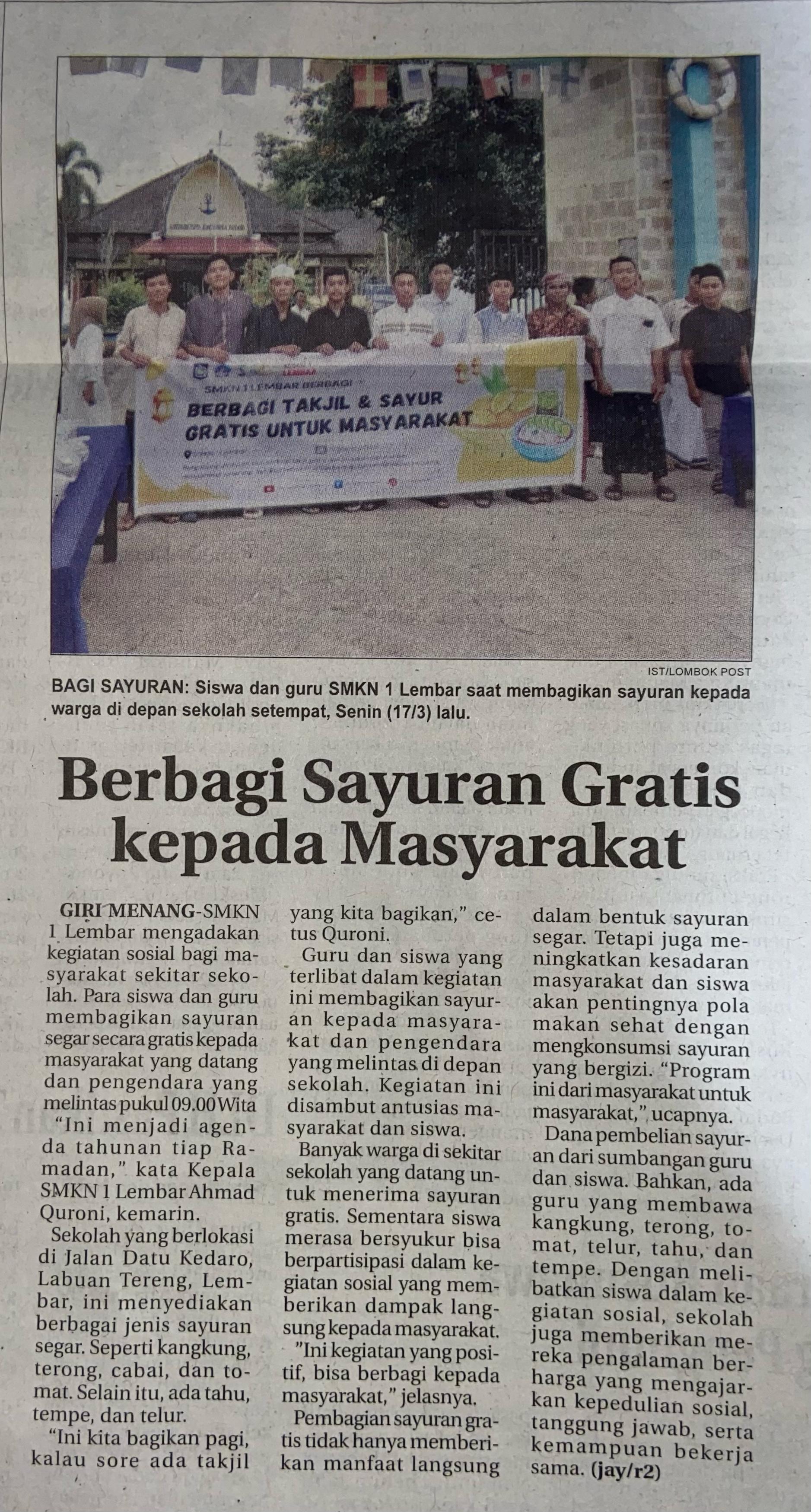 Berbagi Sayuran Gratis Kepada Masyarakat