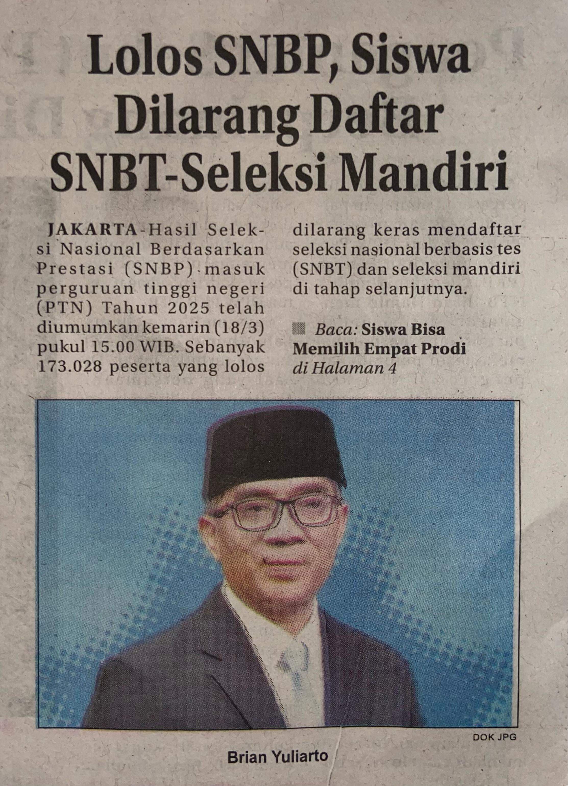 Lolos SNBP, Siswa Dilarang Daftar SNBT-Seleksi Mandiri