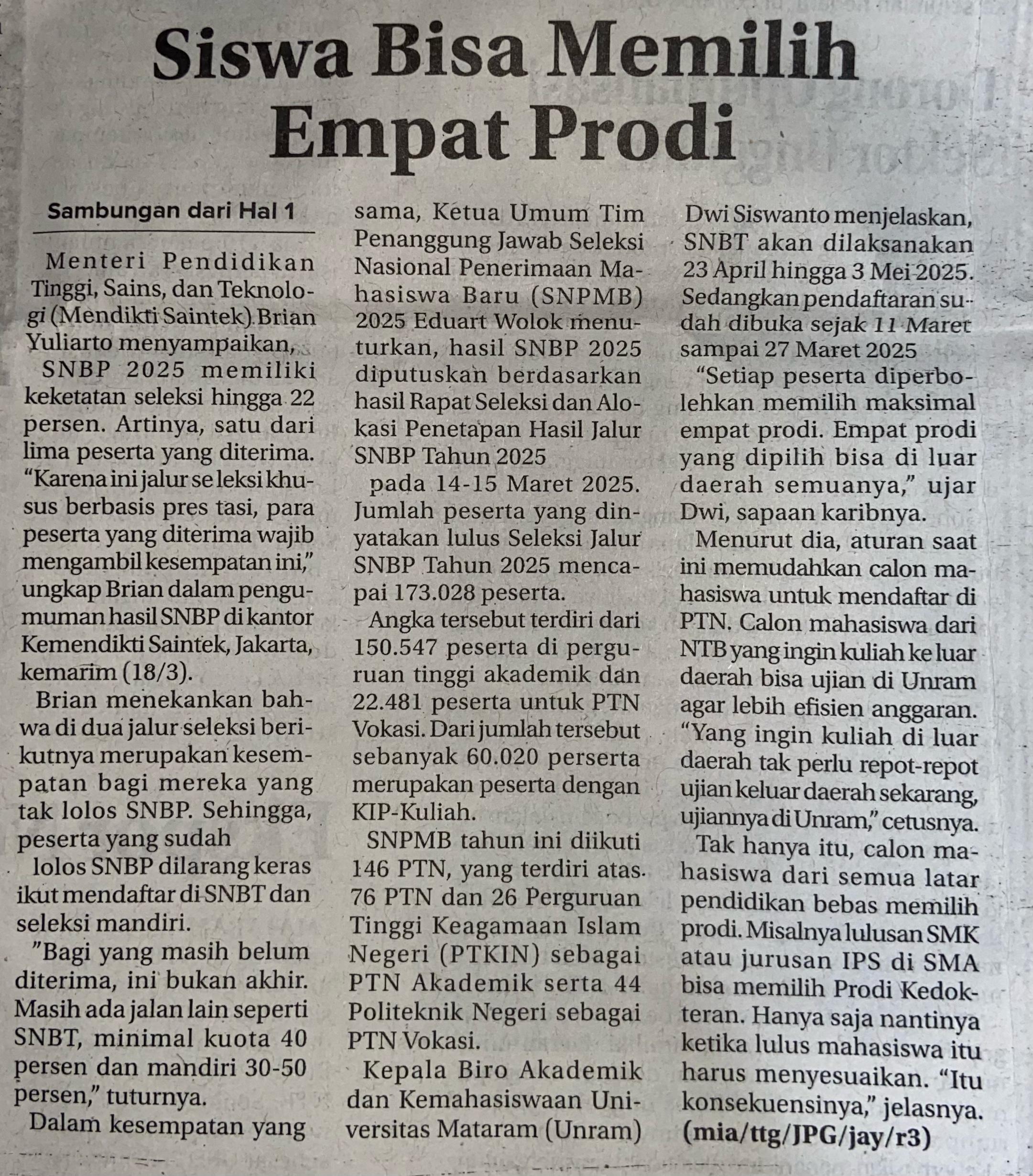 Siswa Bisa Memilih 4 Prodi
