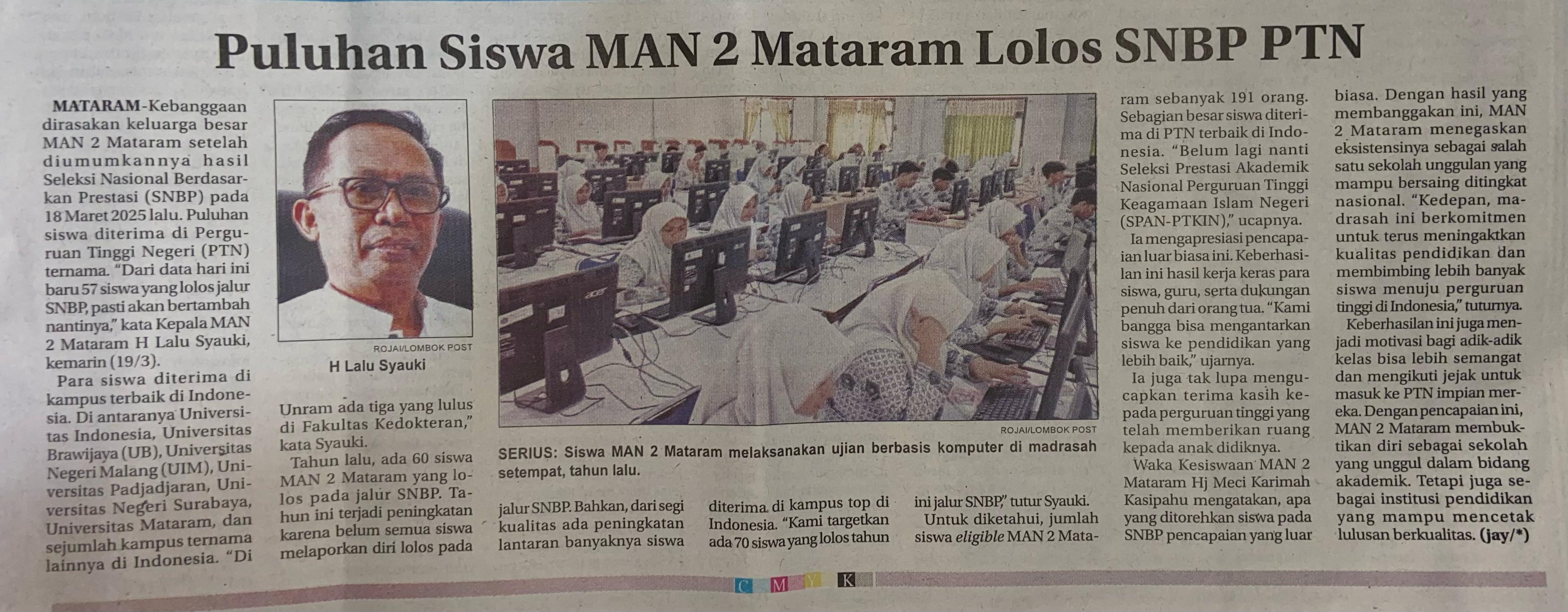 Puluhan Siswa MAN 2 Mataram Lolos SNBP PTN